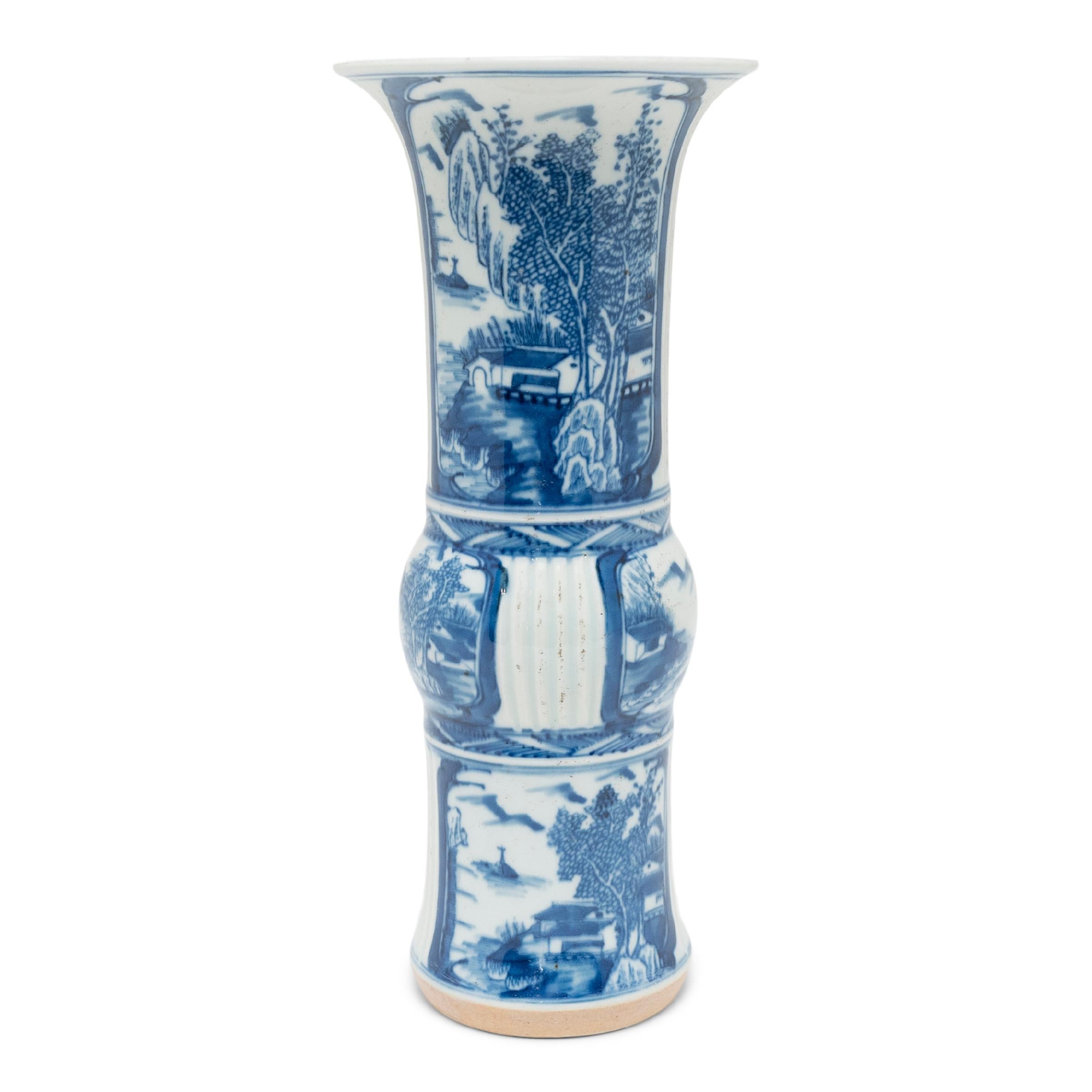 Pair of Chinese Blue and White Gu Vases, c. 1900 3