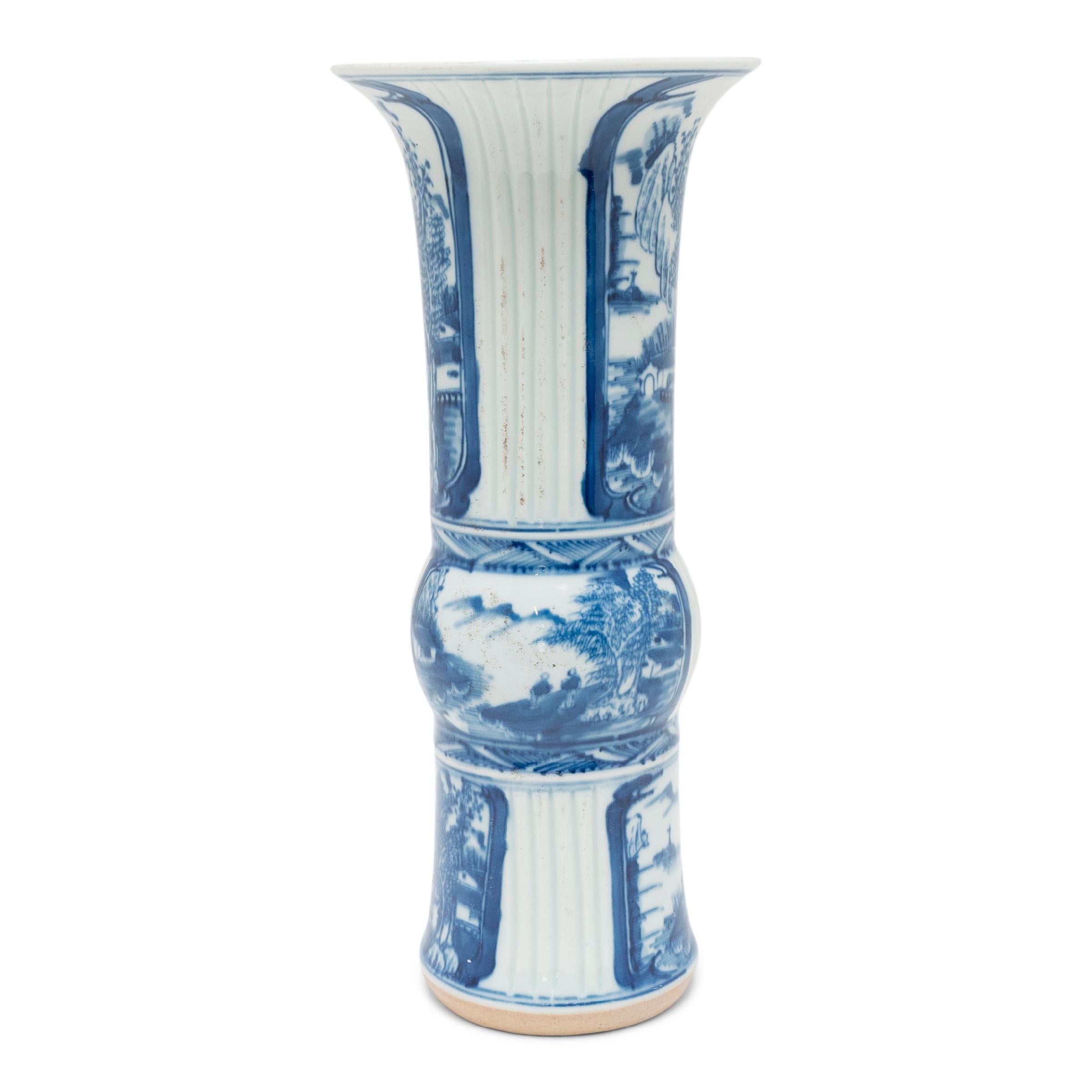 Qing Pair of Chinese Blue and White Gu Vases, c. 1900