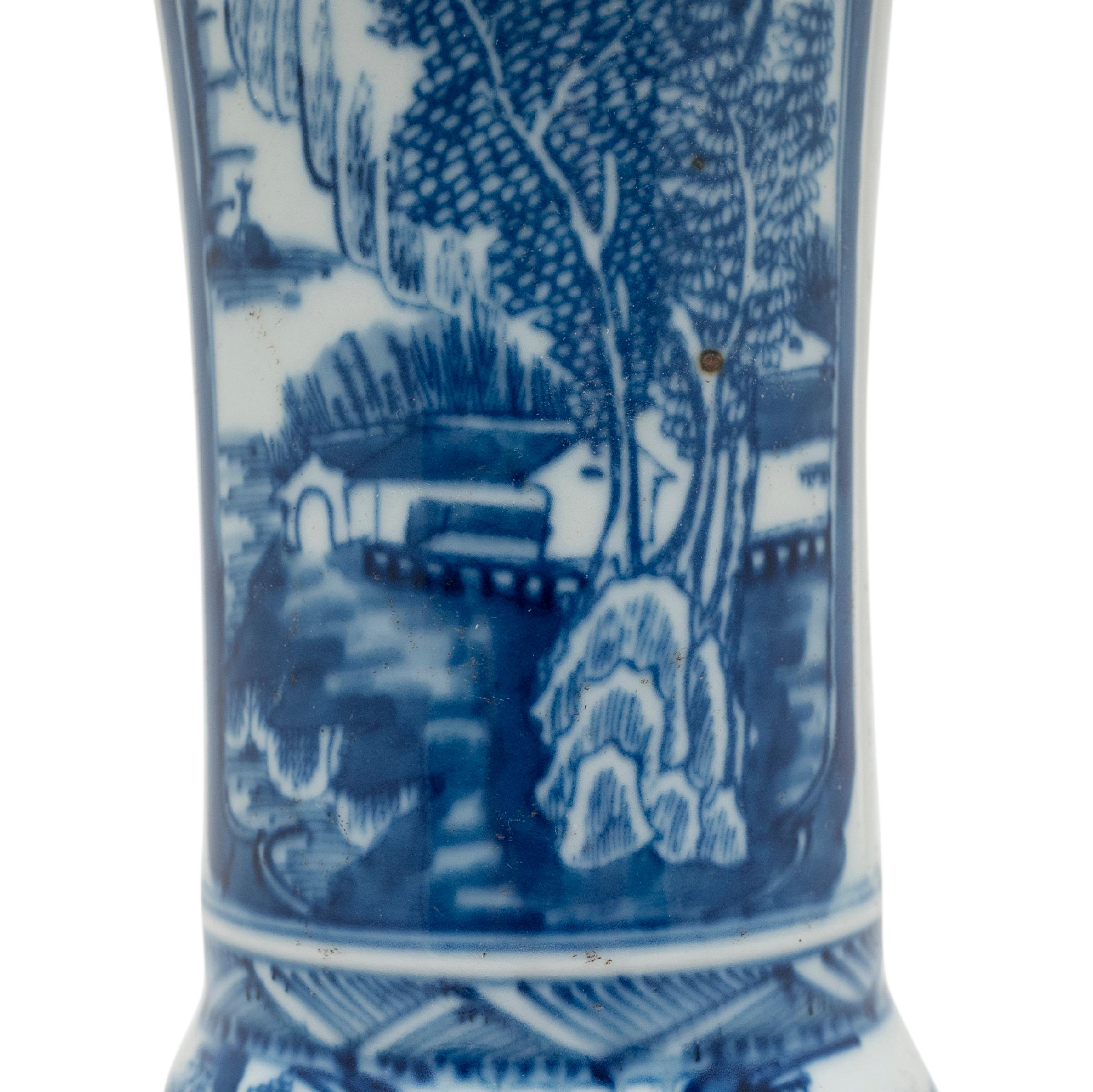 Pair of Chinese Blue and White Gu Vases, c. 1900 In Good Condition In Chicago, IL