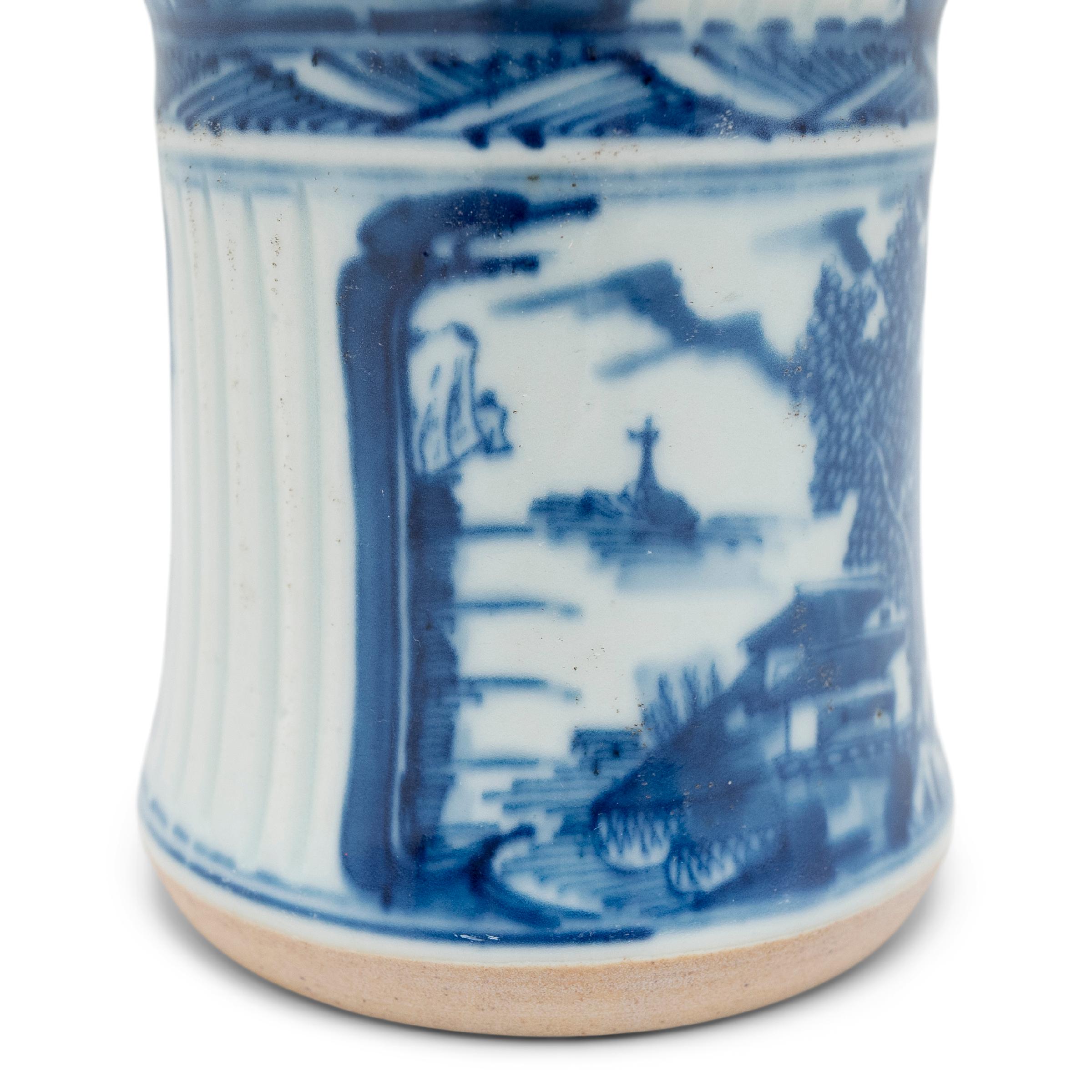 Porcelain Pair of Chinese Blue and White Gu Vases, c. 1900