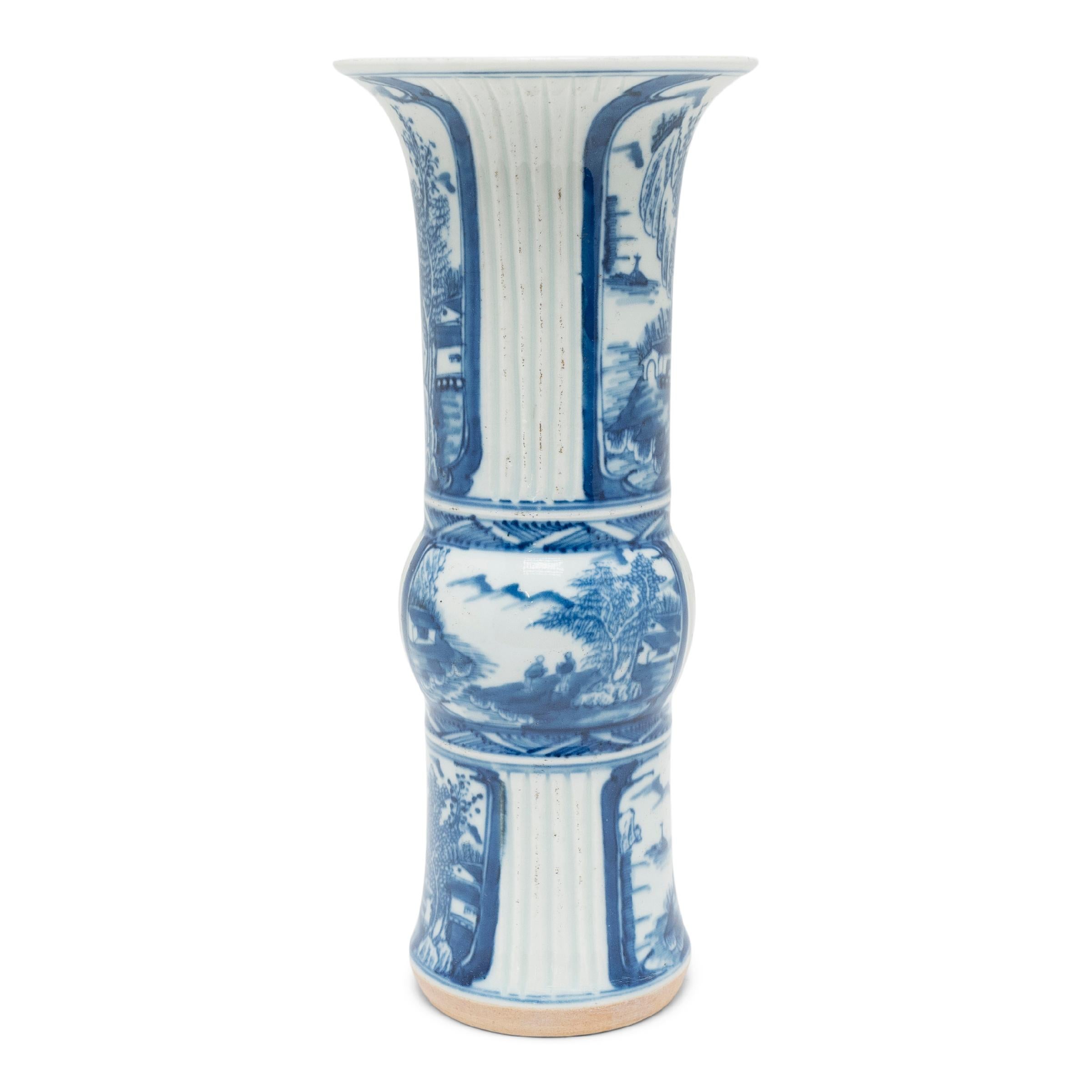 Pair of Chinese Blue and White Gu Vases, c. 1900 2