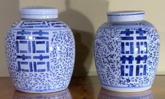 Pair of Chinese Blue and White Hand Decorated Porcelain Ginger Jar, 20th