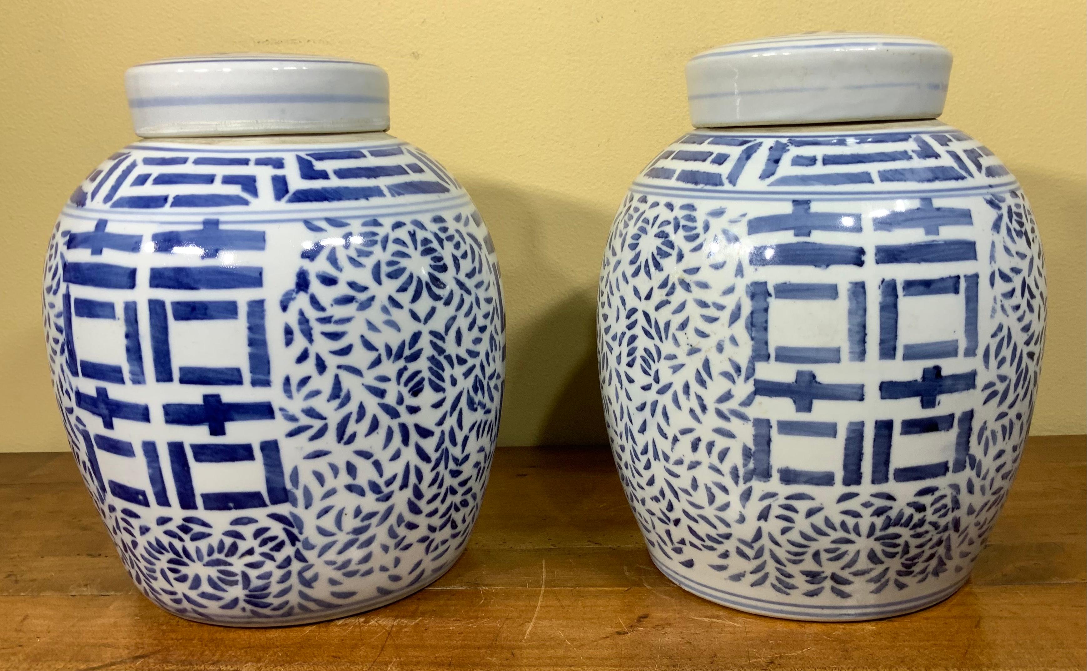 Pair of Chinese Blue and White Hand Decorated Porcelain Ginger Jar, 20th 3