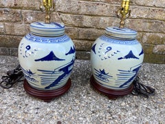 Pair of Chinese Blue and White Jar Lamps