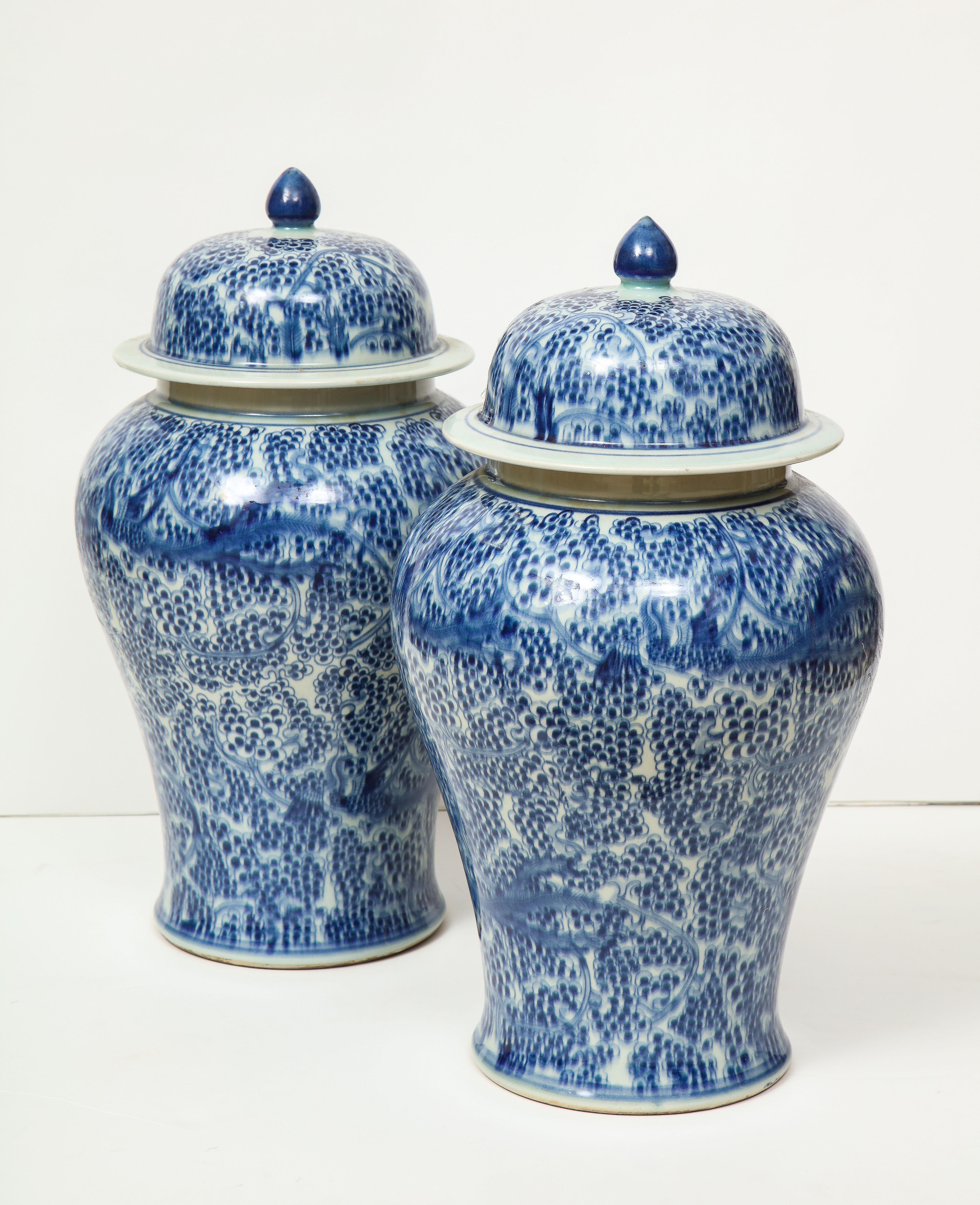 Pair of Chinese Blue and White Jars with Lids 7