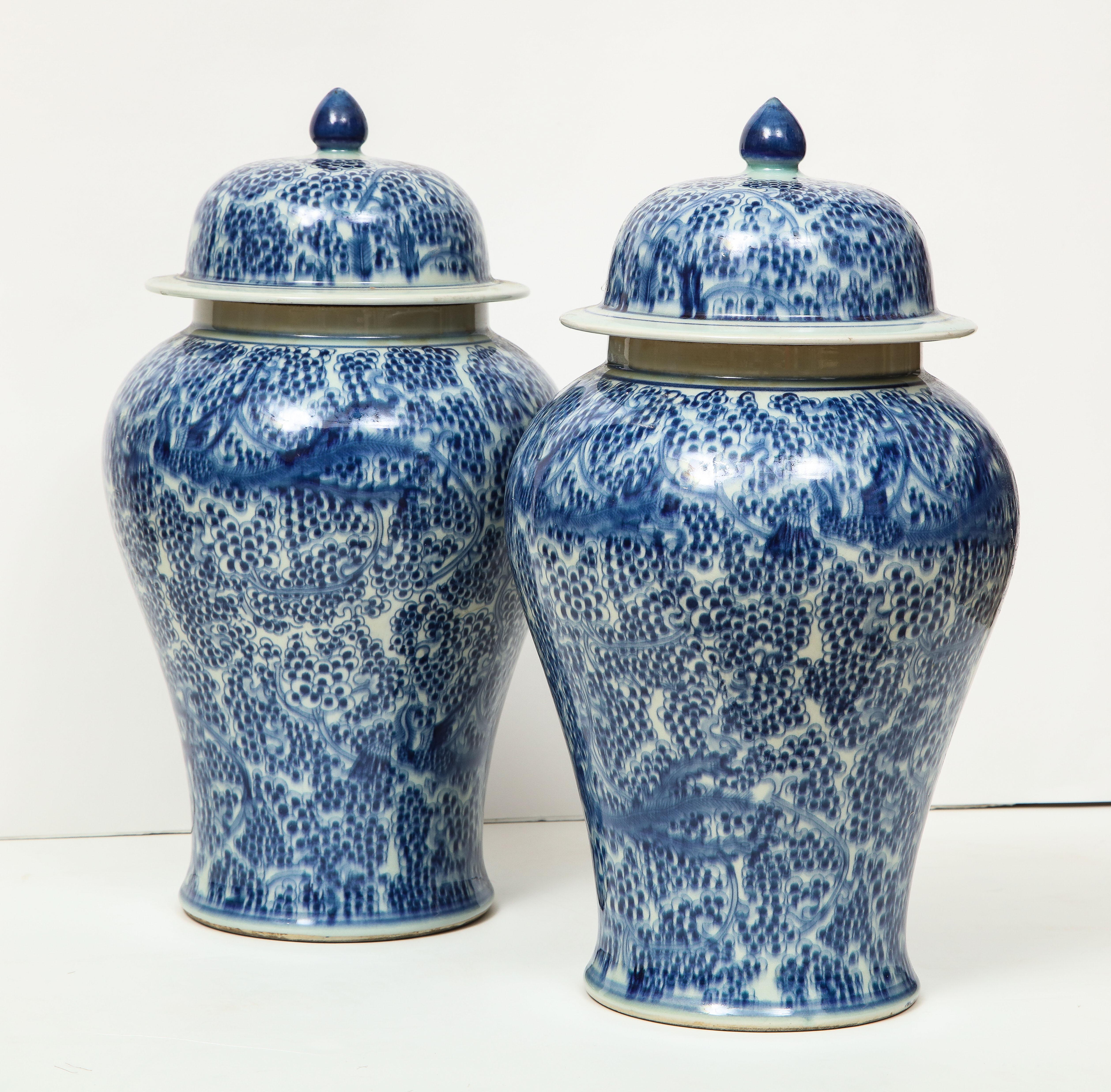 Pair of Chinese Blue and White Jars with Lids 8