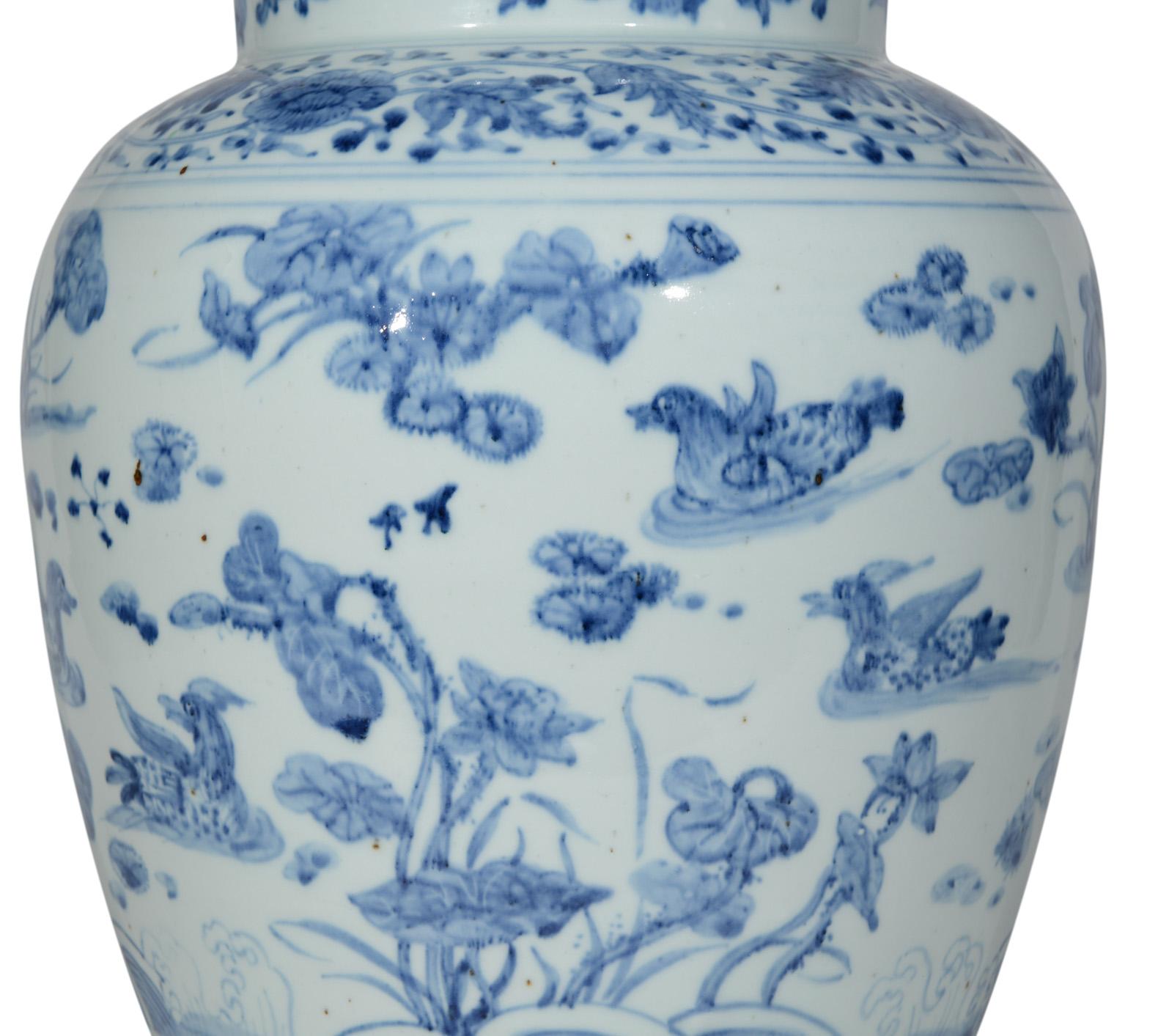 Pair of Chinese Blue and White Kangxi Style Table Lamps In Good Condition For Sale In London, GB