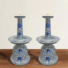 Pair of Chinese Blue and White Lamps