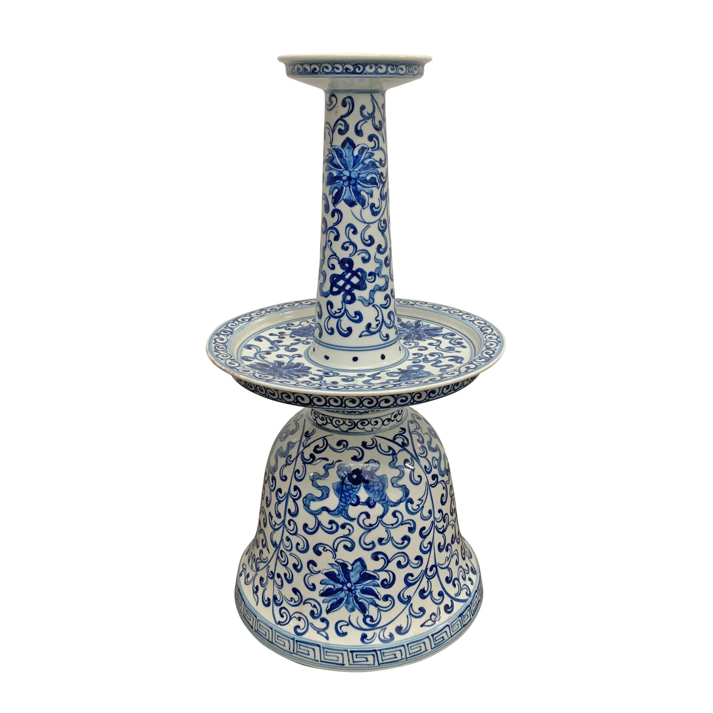 Chinese Export Pair of Chinese Blue and White Lamps