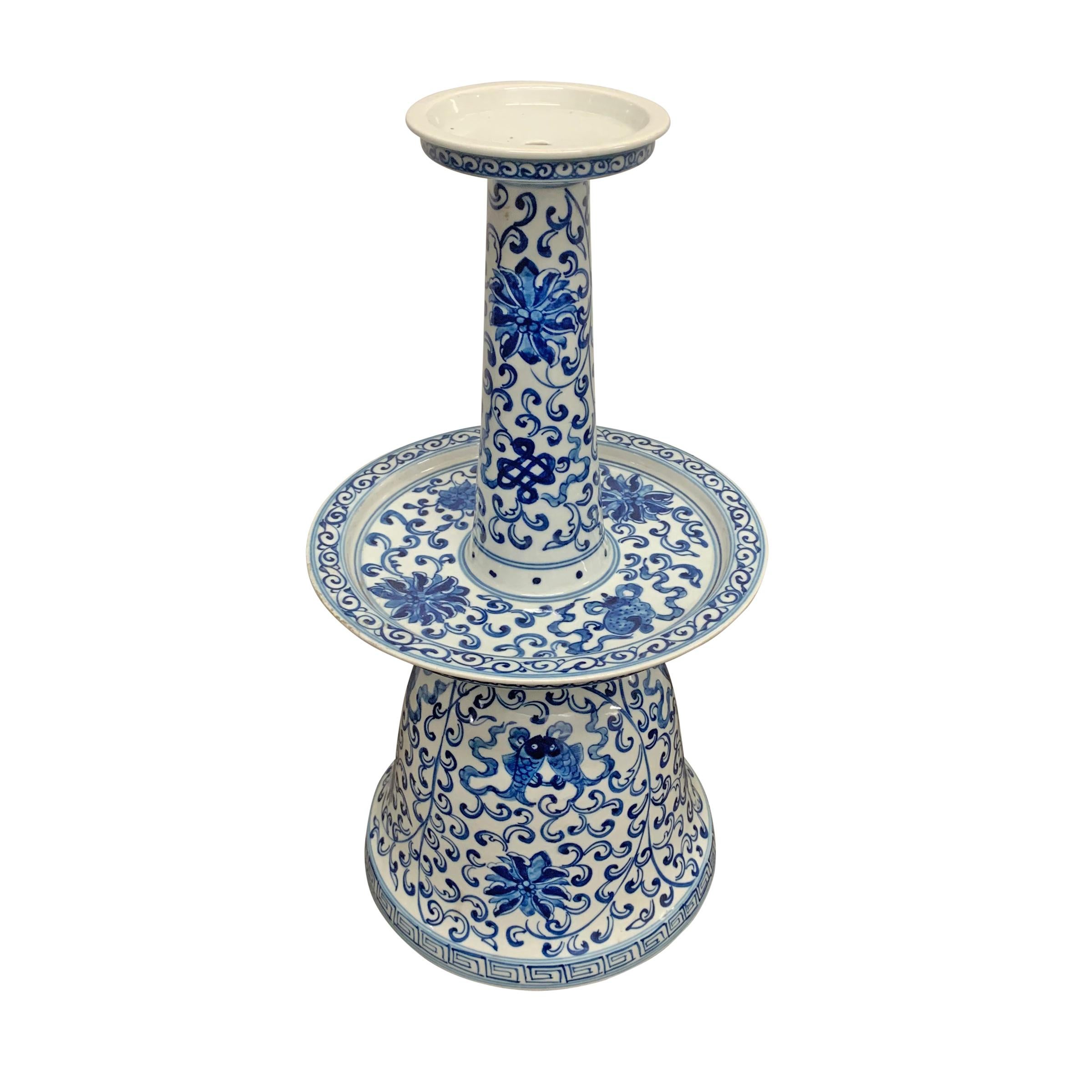 Hand-Painted Pair of Chinese Blue and White Lamps