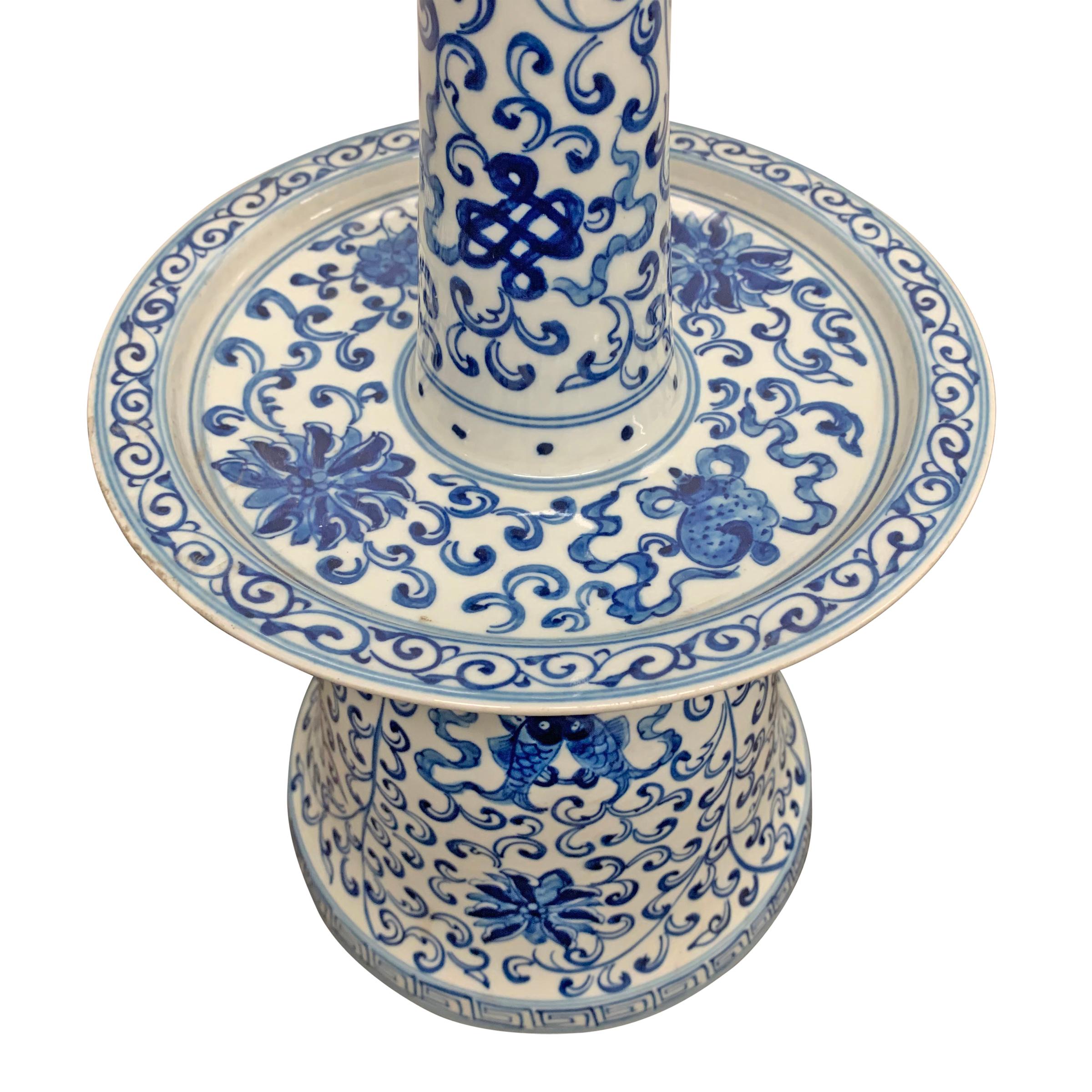 20th Century Pair of Chinese Blue and White Lamps