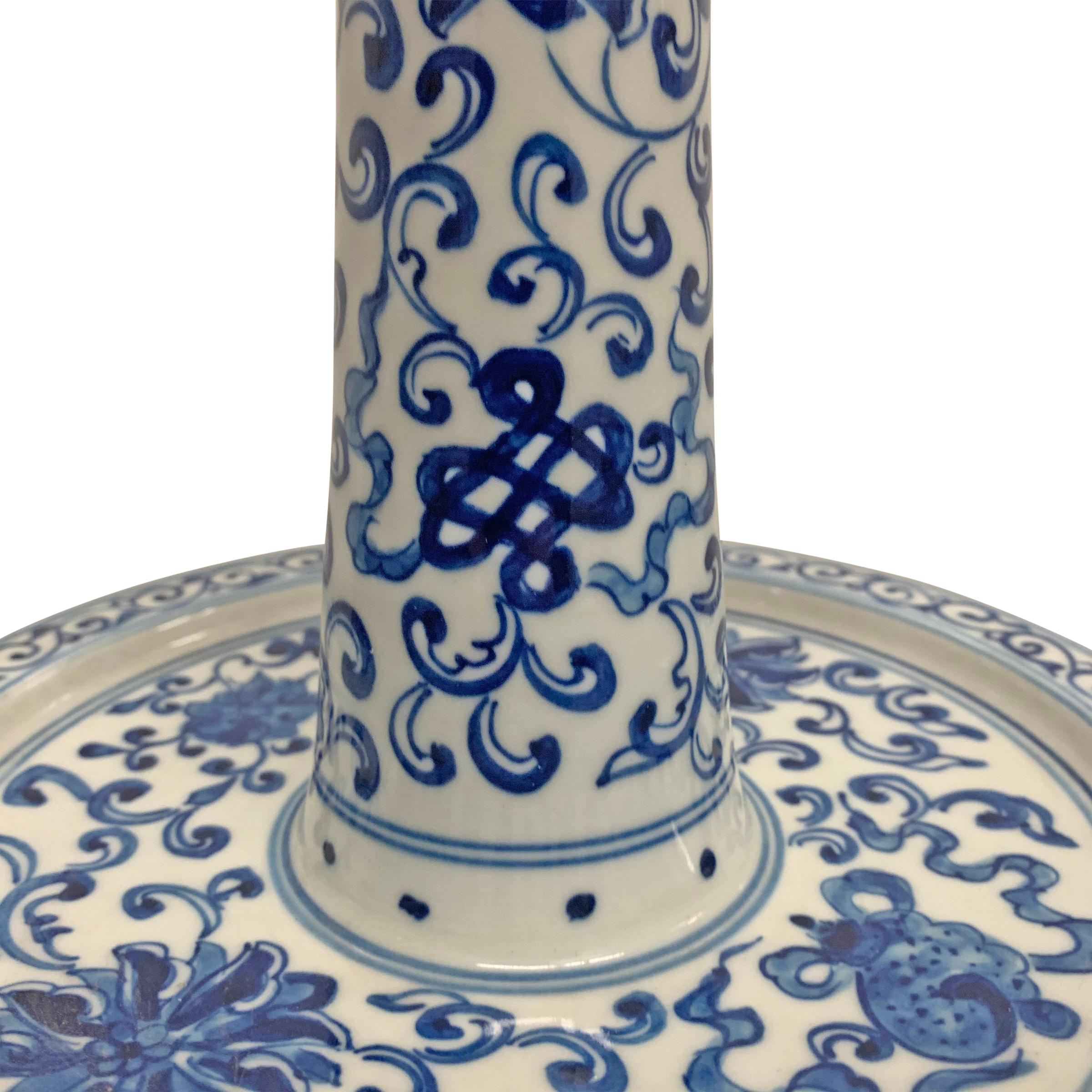 Porcelain Pair of Chinese Blue and White Lamps