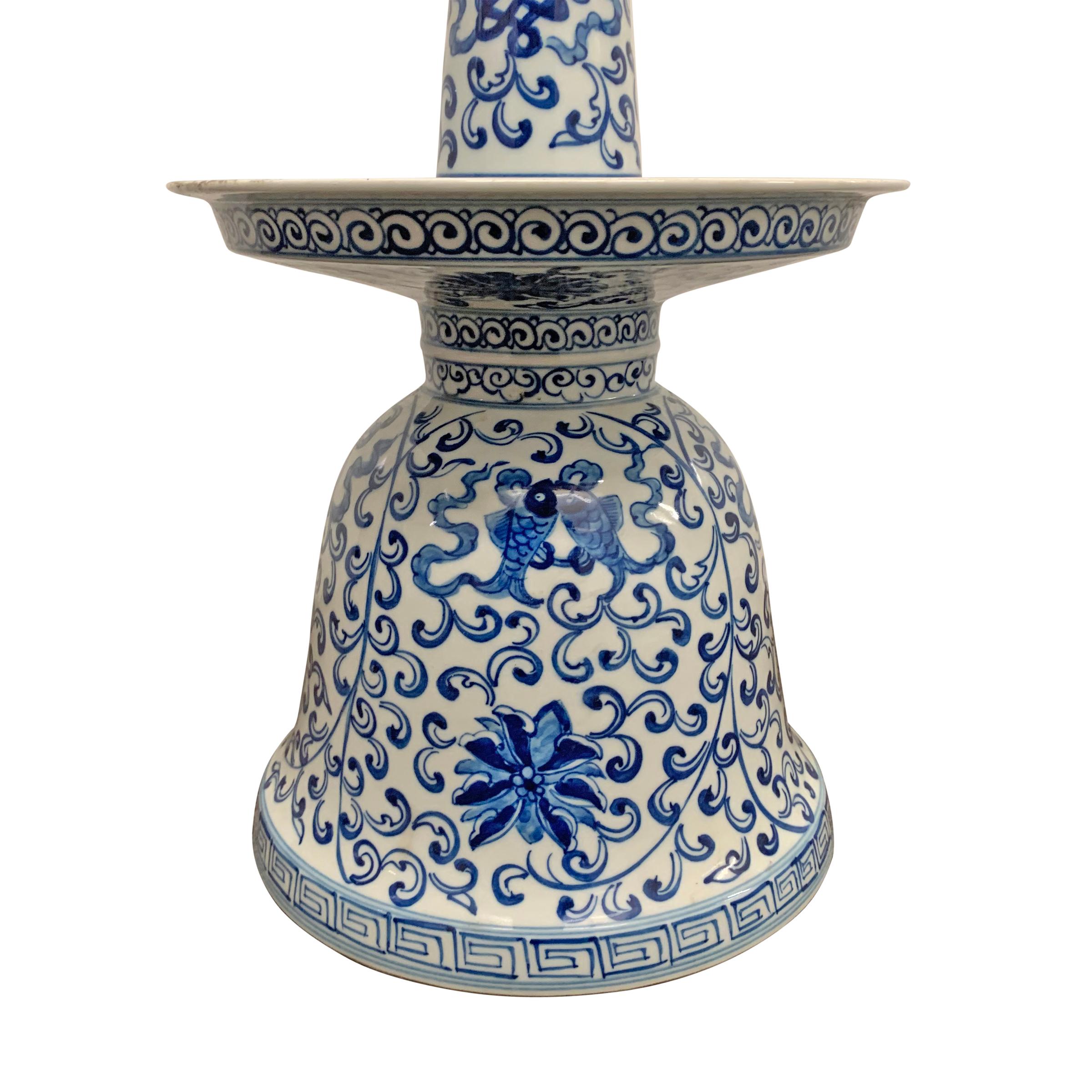 Pair of Chinese Blue and White Lamps 1