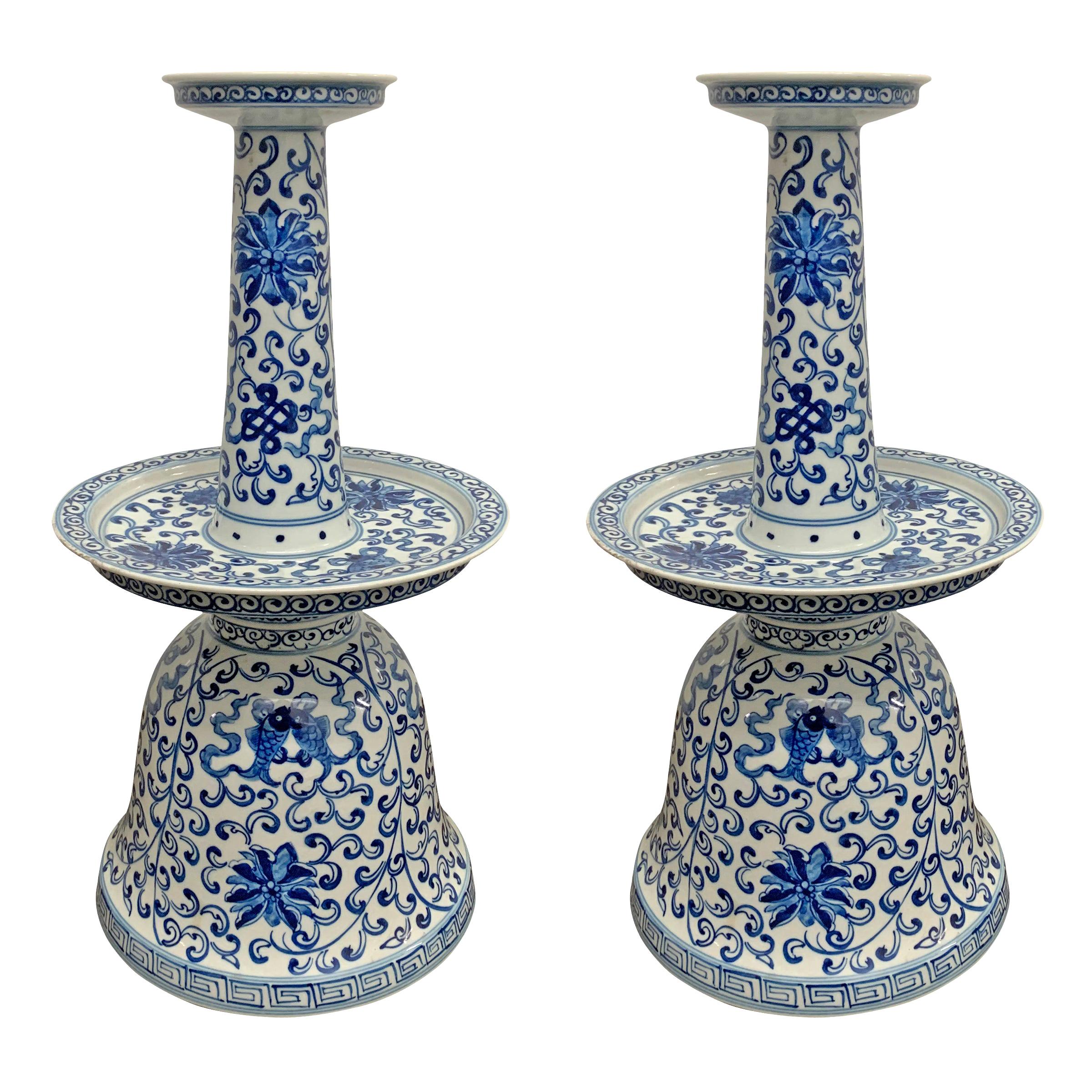 Pair of Chinese Blue and White Lamps