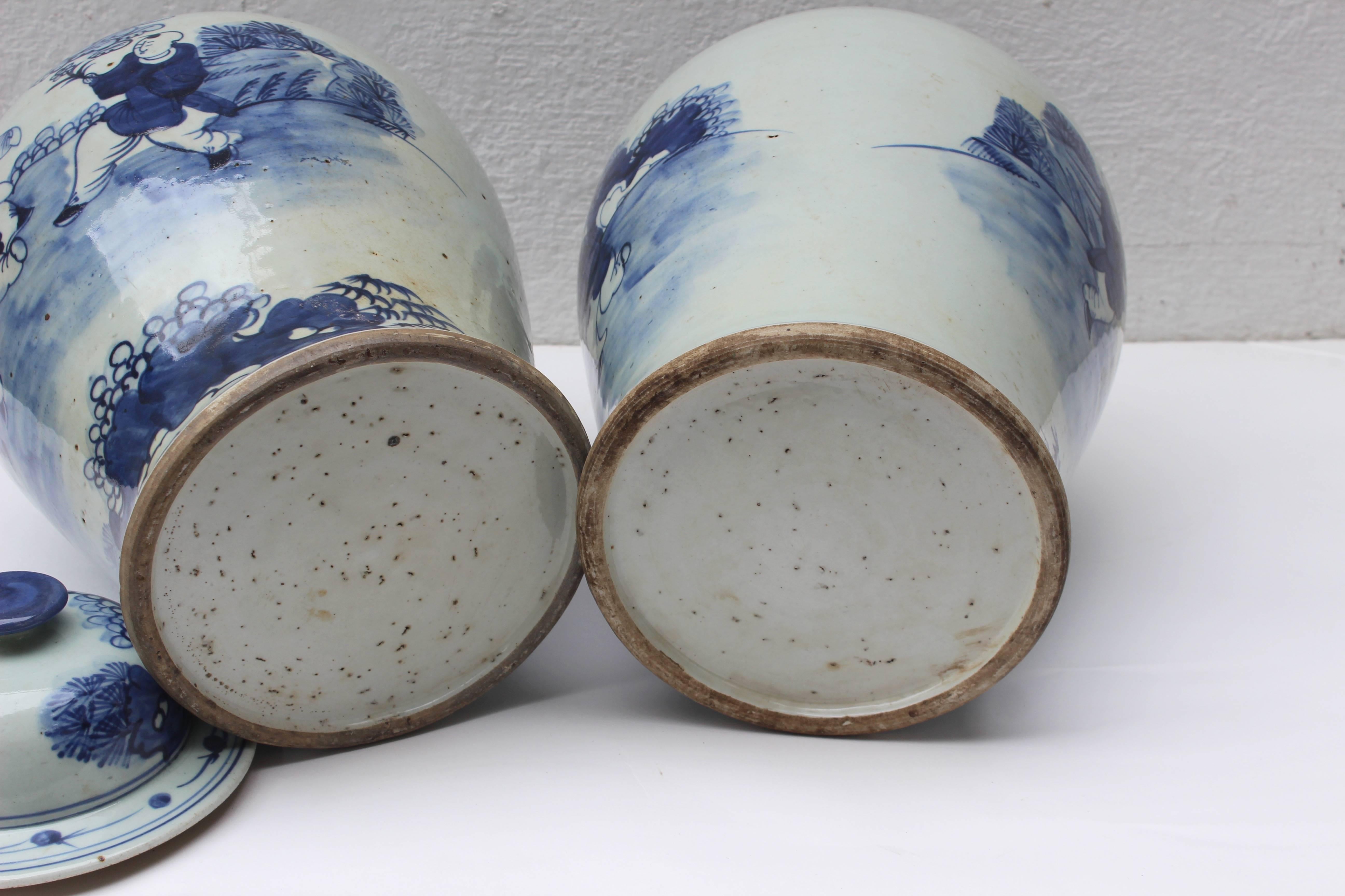 Pair of Chinese Blue and White Lidded Jars 2