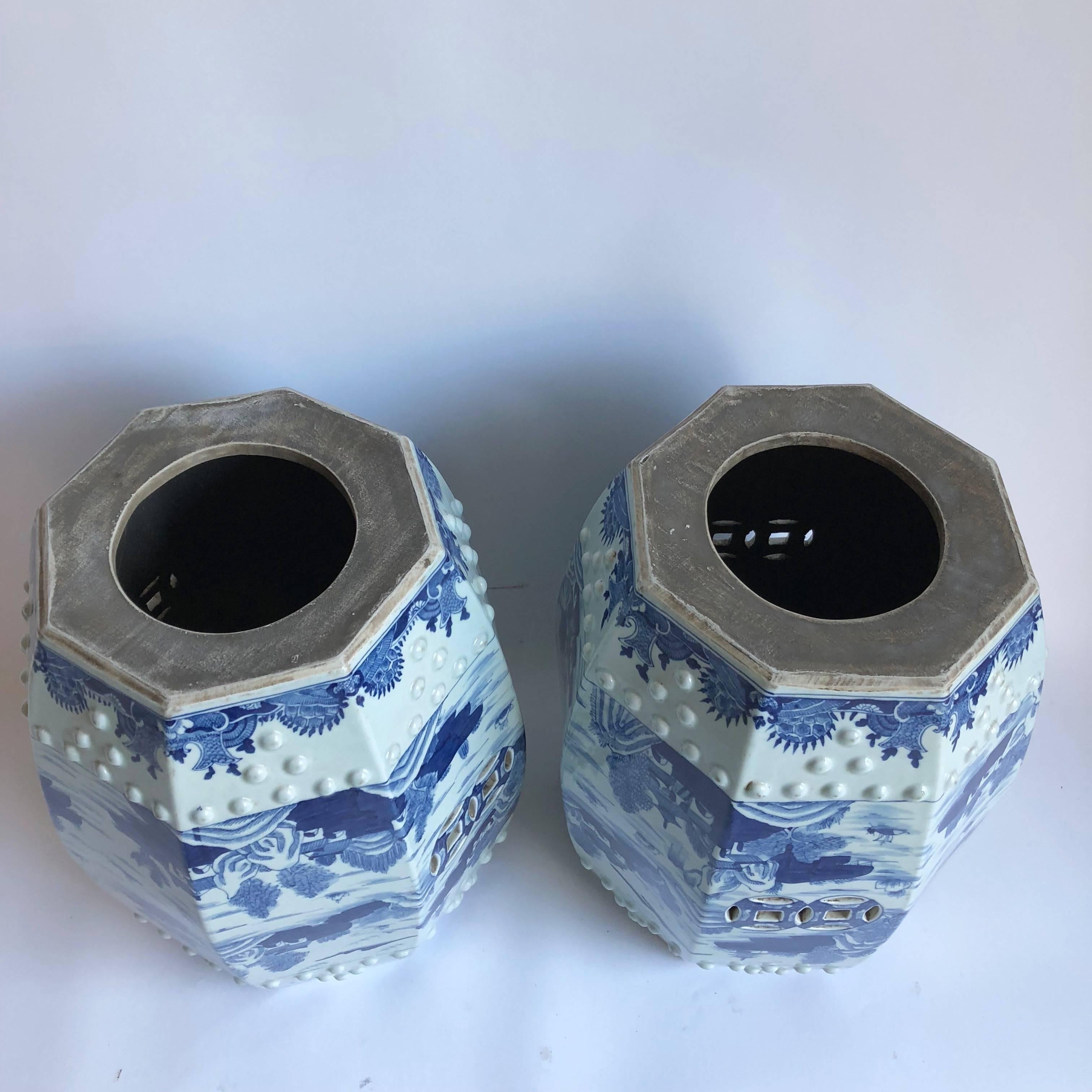 Pair of Chinese Blue and White Octagonal Garden Stools 6