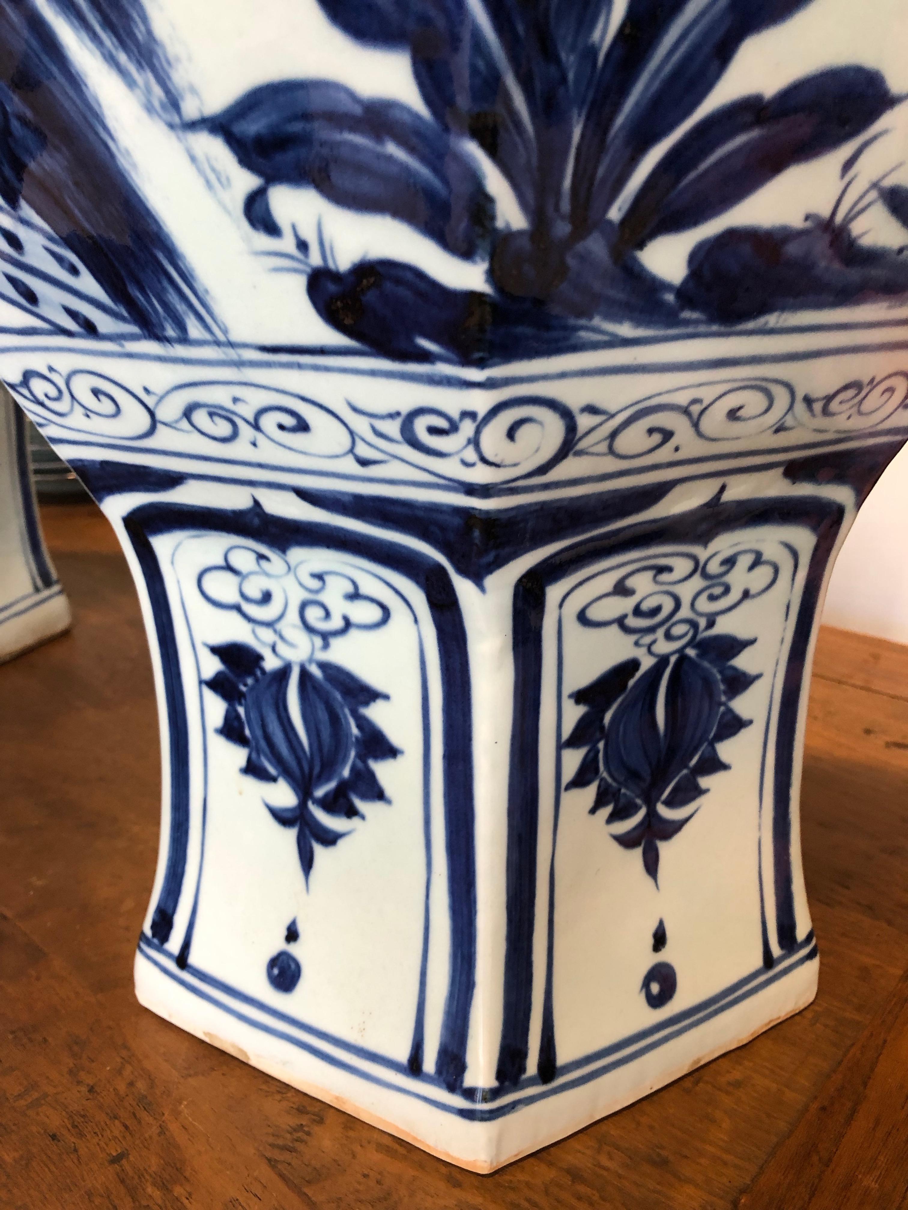 Hand-Painted Pair of Chinese Blue and White Vases