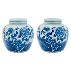 Pair of Chinese Blue and White Peony Jars
