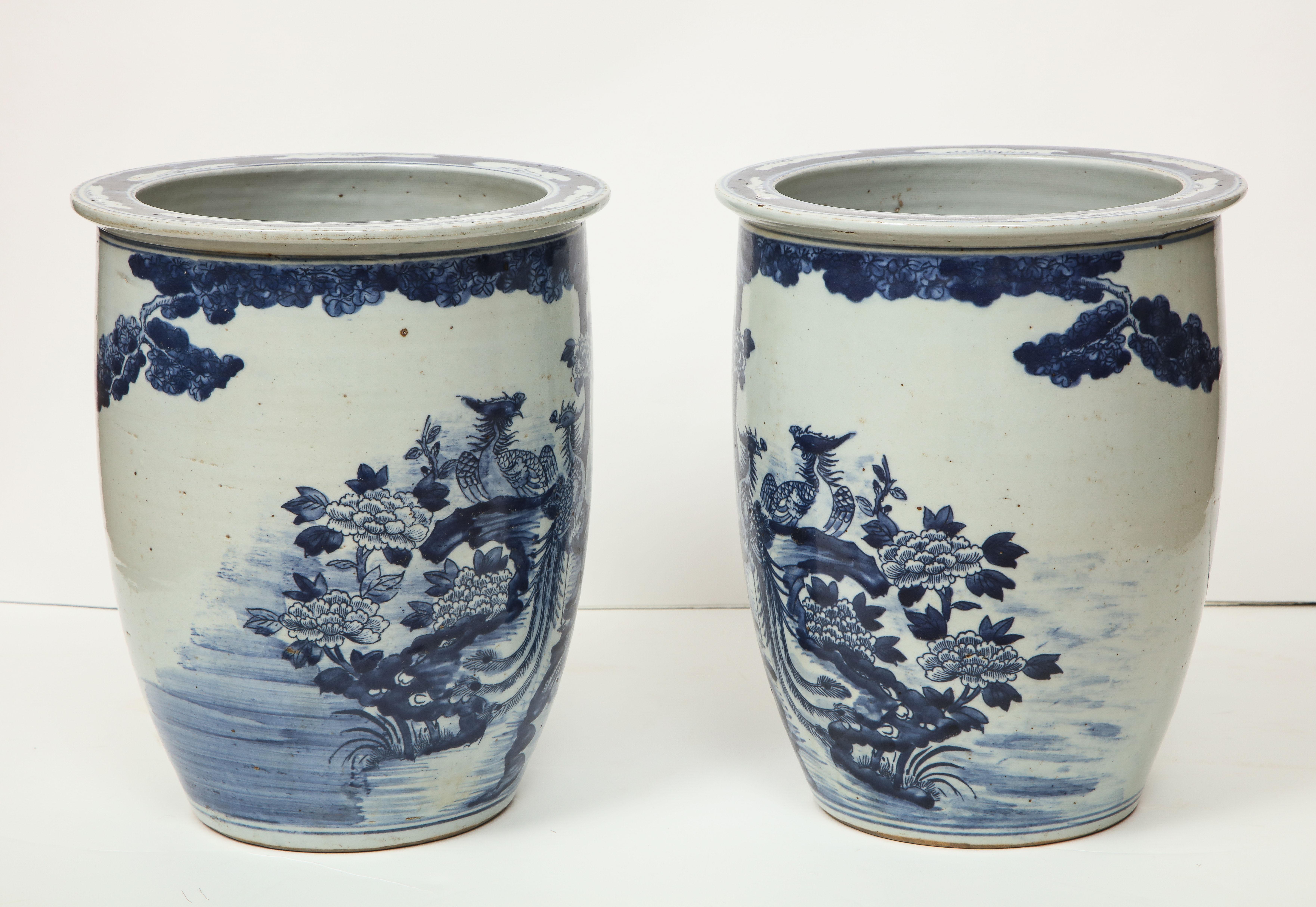 Porcelain Pair of Chinese Blue and White Planters