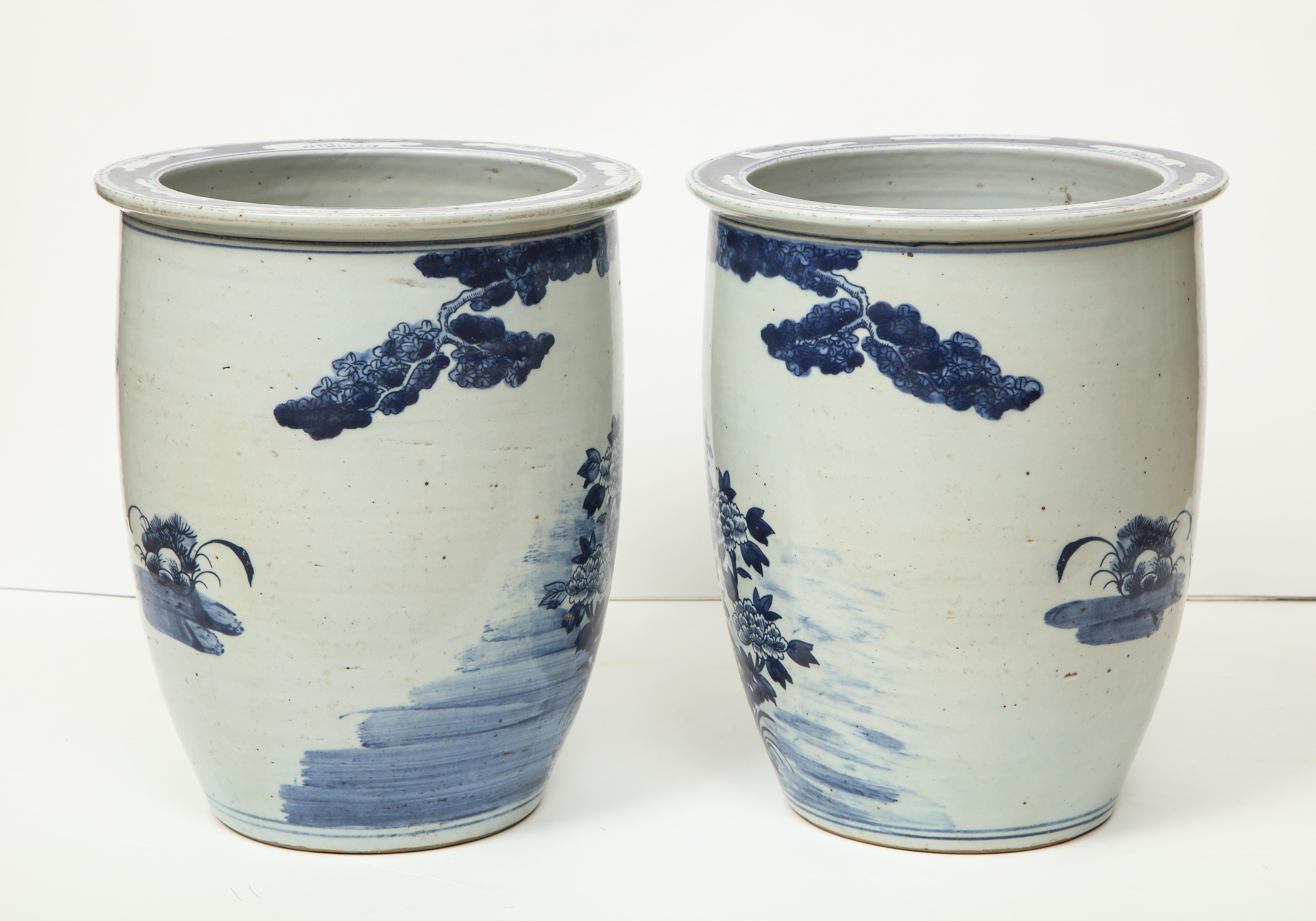 Pair of Chinese Blue and White Planters 1