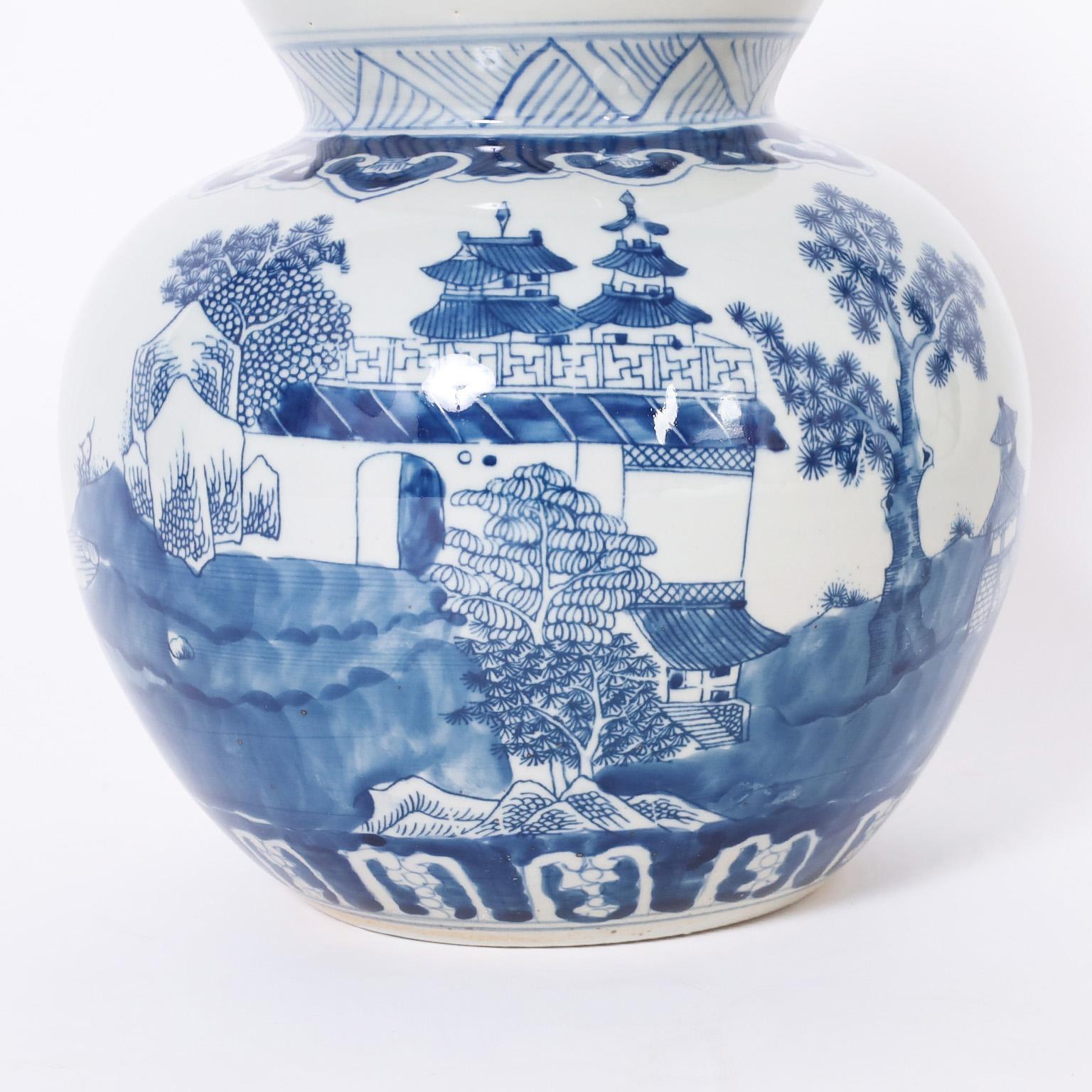 Contemporary Pair of Chinese Blue and White Porcelain Double Gourd Vases For Sale
