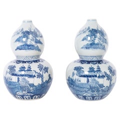 Pair of Chinese Blue and White Porcelain Double Gourd Vases