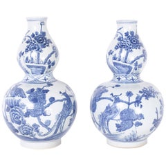 Pair of Chinese Blue and White Porcelain Double Gourde Vases