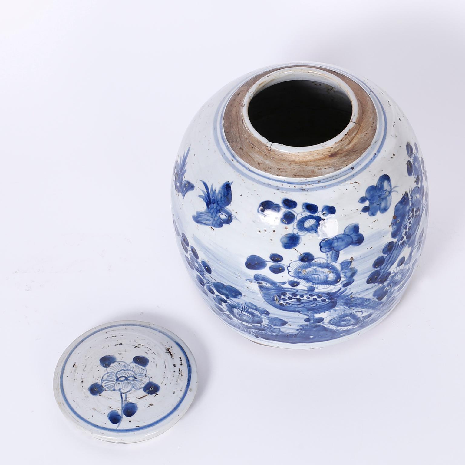 Contemporary Pair of Chinese Blue and White Porcelain Ginger Jars