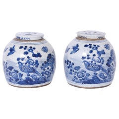 Pair of Chinese Blue and White Porcelain Ginger Jars