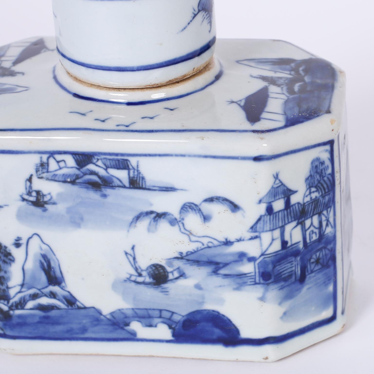 Chinese Export Pair of Chinese Blue and White Porcelain Hexagon Jars or Bottles