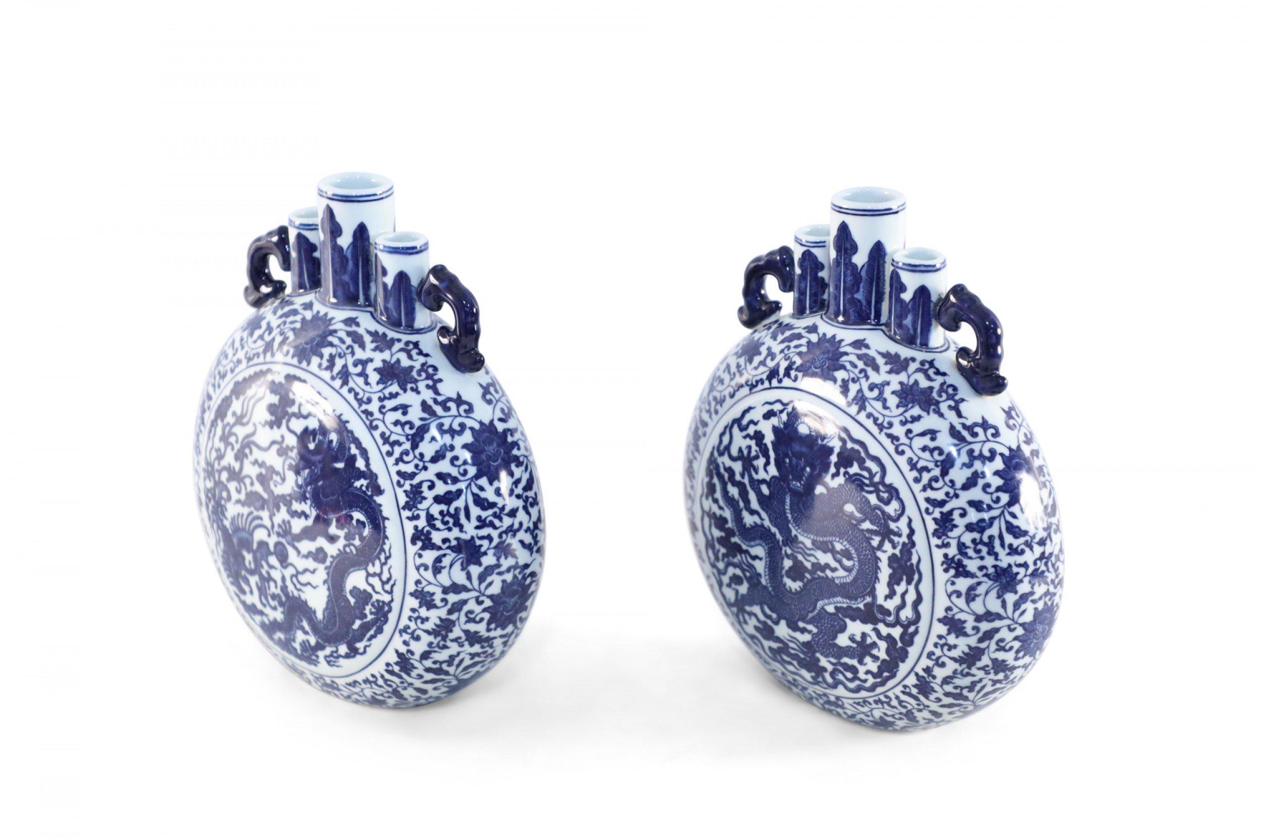 Pair of Chinese Blue and White Porcelain Moon Flask Vases 6