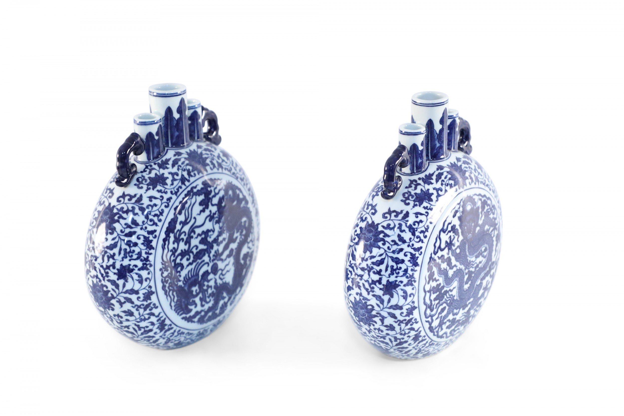 19th Century Pair of Chinese Blue and White Porcelain Moon Flask Vases