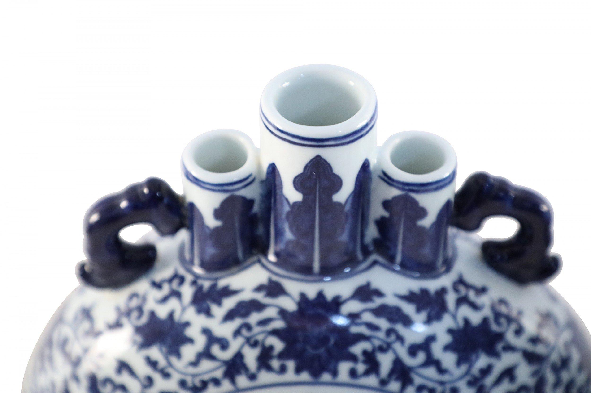 Pair of Chinese Blue and White Porcelain Moon Flask Vases 2