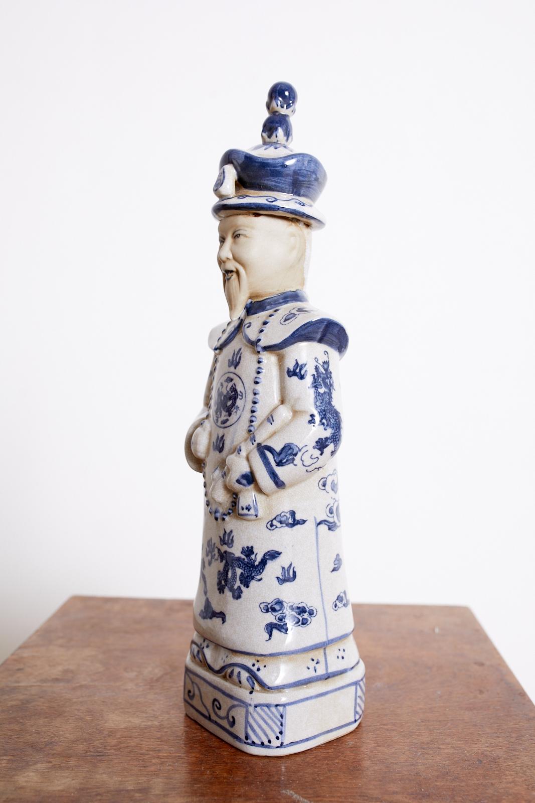 Pair of Chinese Blue and White Porcelain Official Figures 4