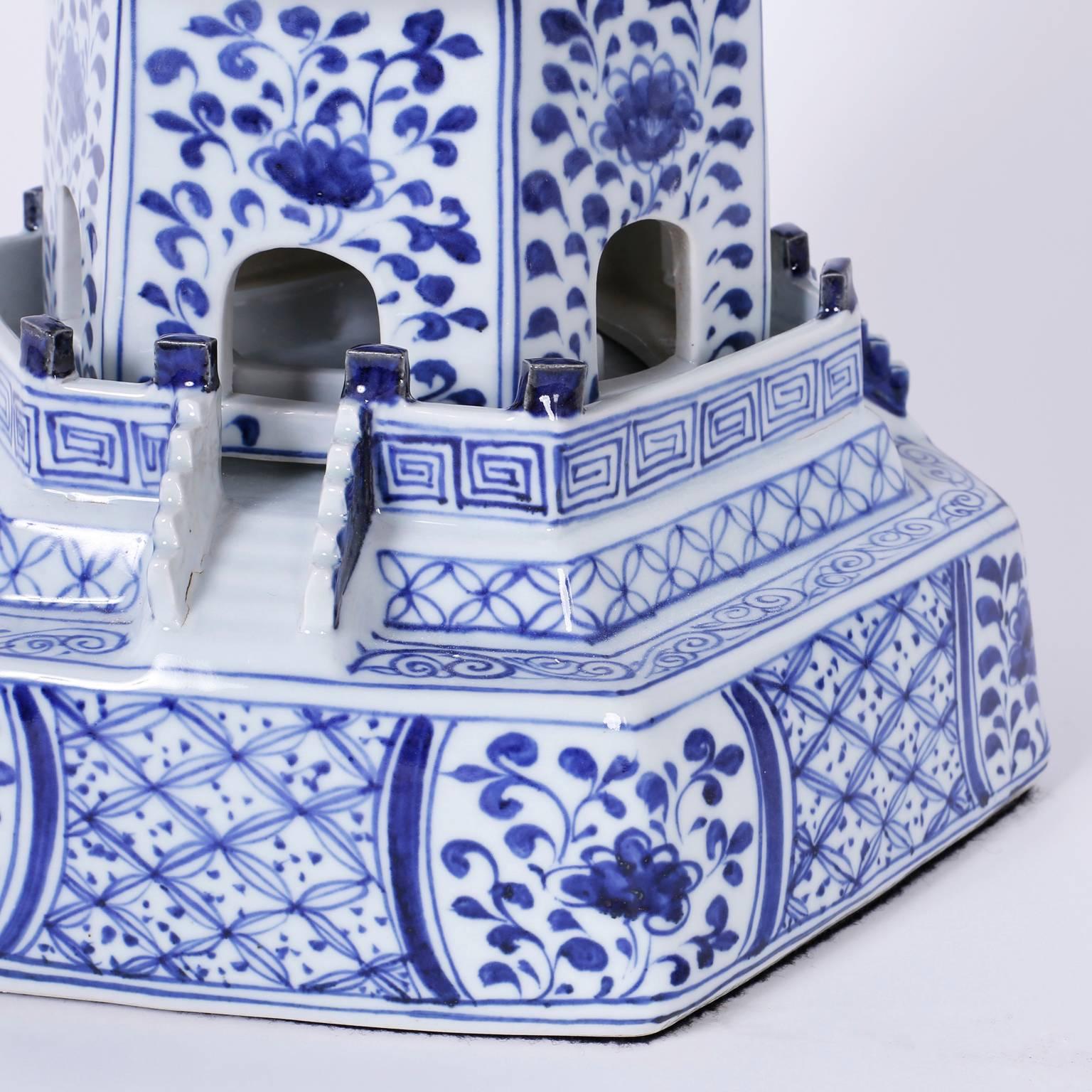 Pair of Chinese Blue and White Porcelain Pagodas 1