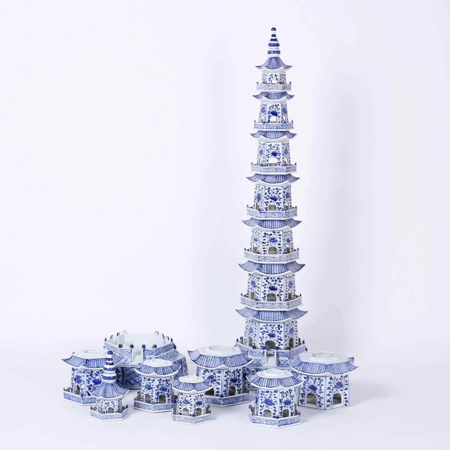 Pair of Chinese Blue and White Porcelain Pagodas 2