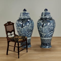 Pair of Chinese Blue and White Porcelain Palace Urns