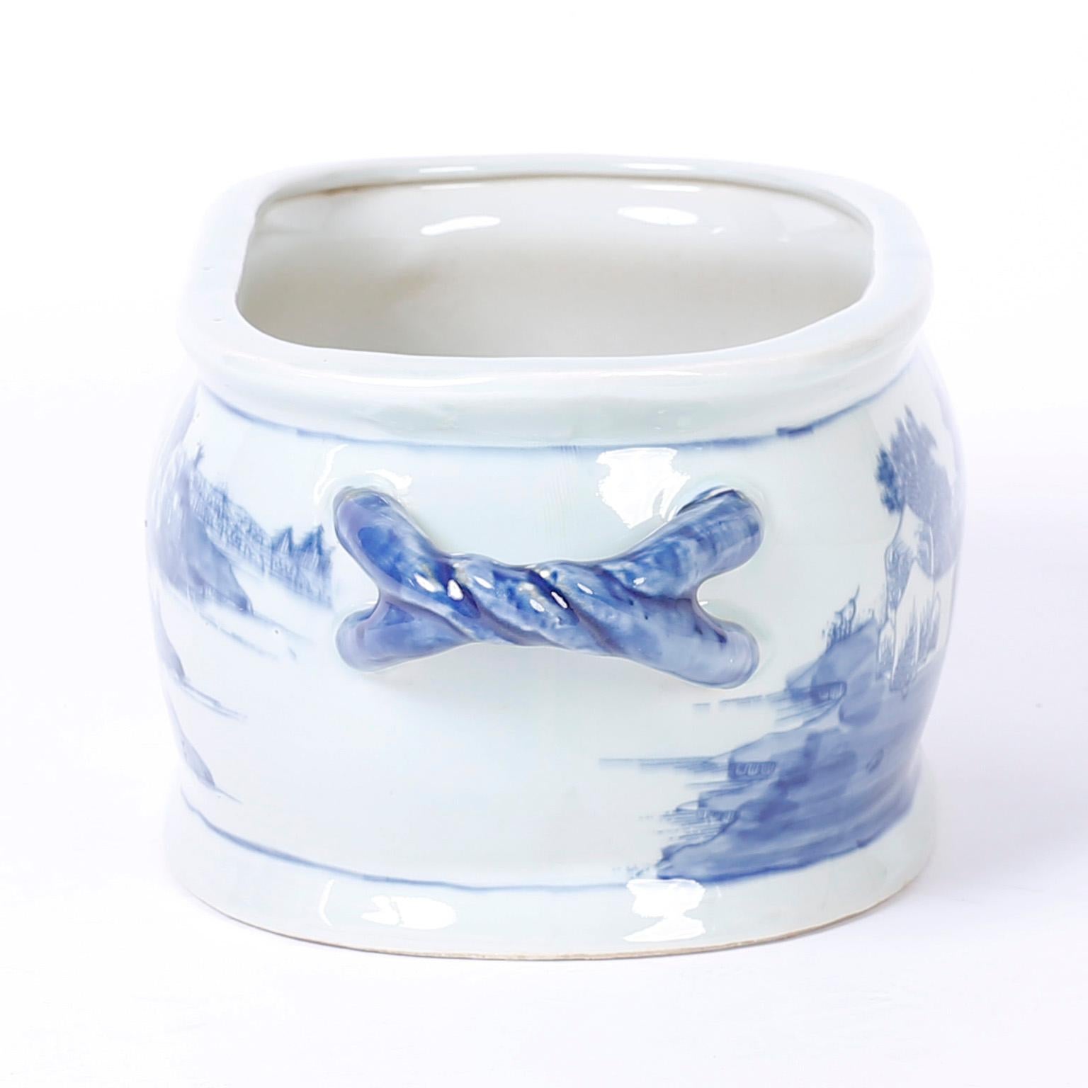 Pair of Chinese Blue and White Porcelain Planters In Excellent Condition In Palm Beach, FL