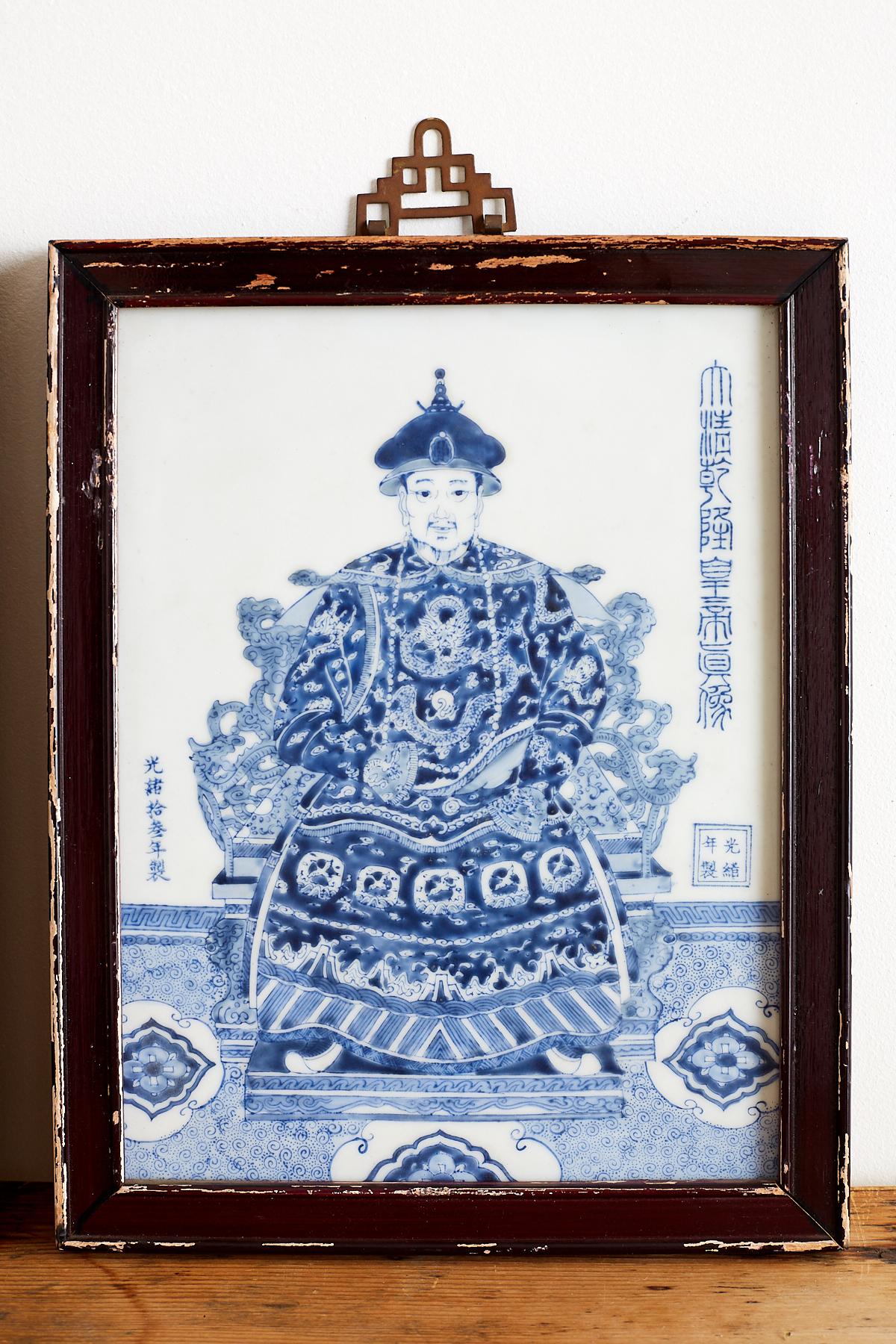 Qing Pair of Chinese Blue and White Porcelain Plaques