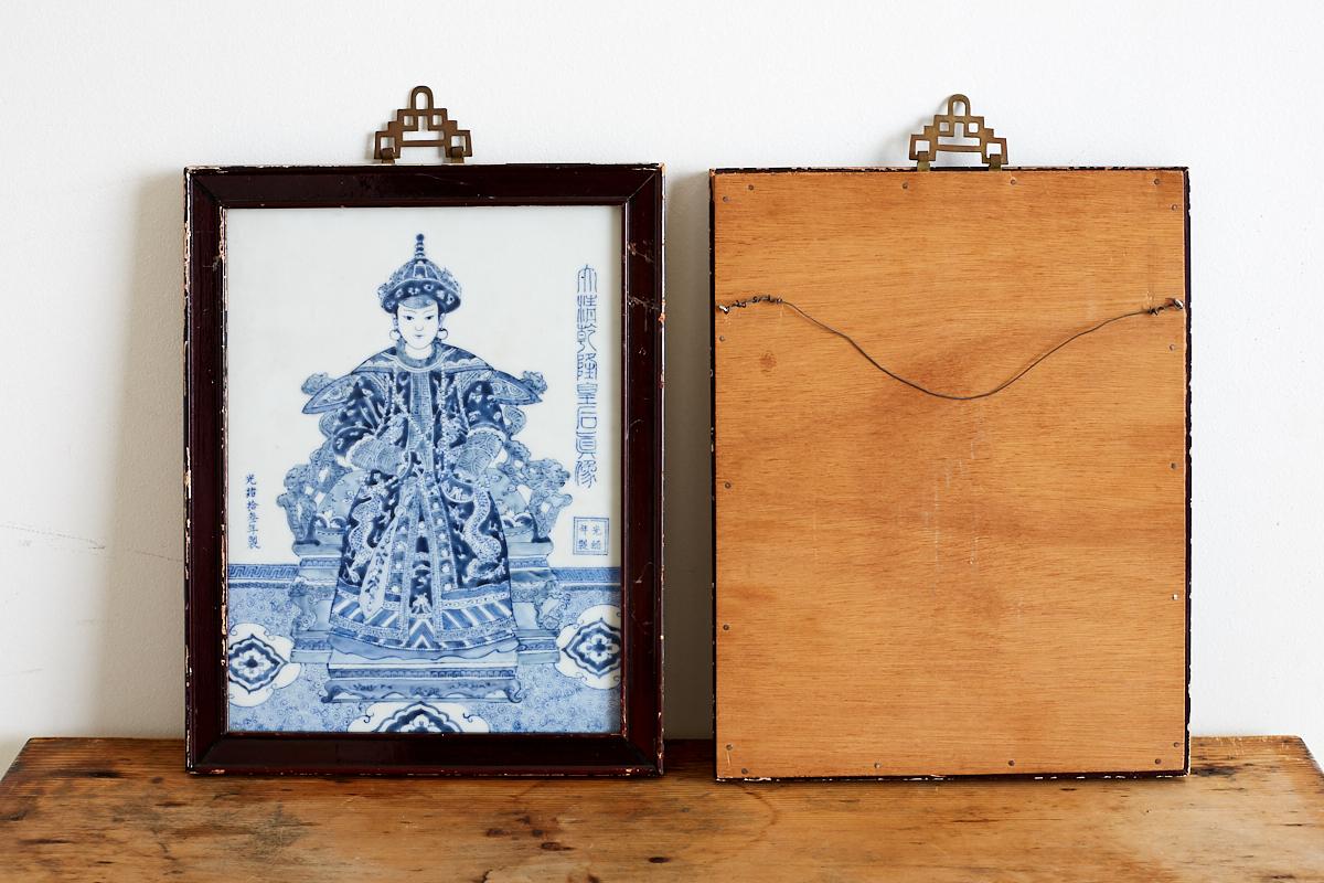 Wood Pair of Chinese Blue and White Porcelain Plaques