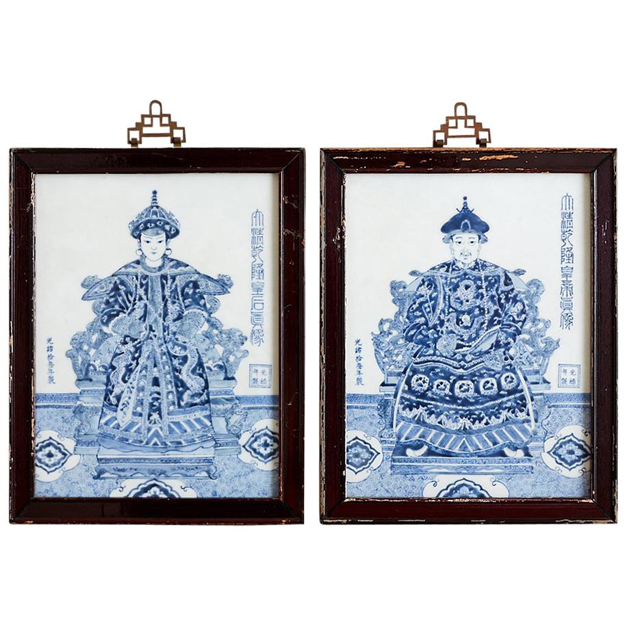Pair of Chinese Blue and White Porcelain Plaques