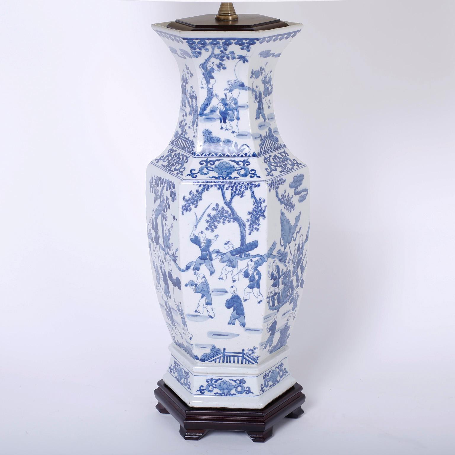 chinese blue and white porcelain lamps