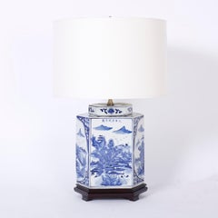 Pair of Chinese Blue and White Porcelain Tea Caddy Table Lamps
