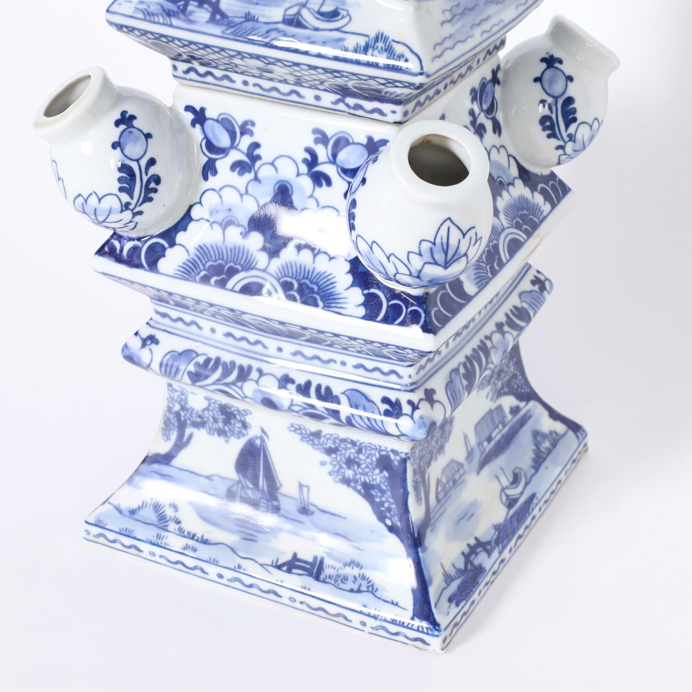 Contemporary Pair of Chinese Blue and White Porcelain Tulipiere Towers For Sale