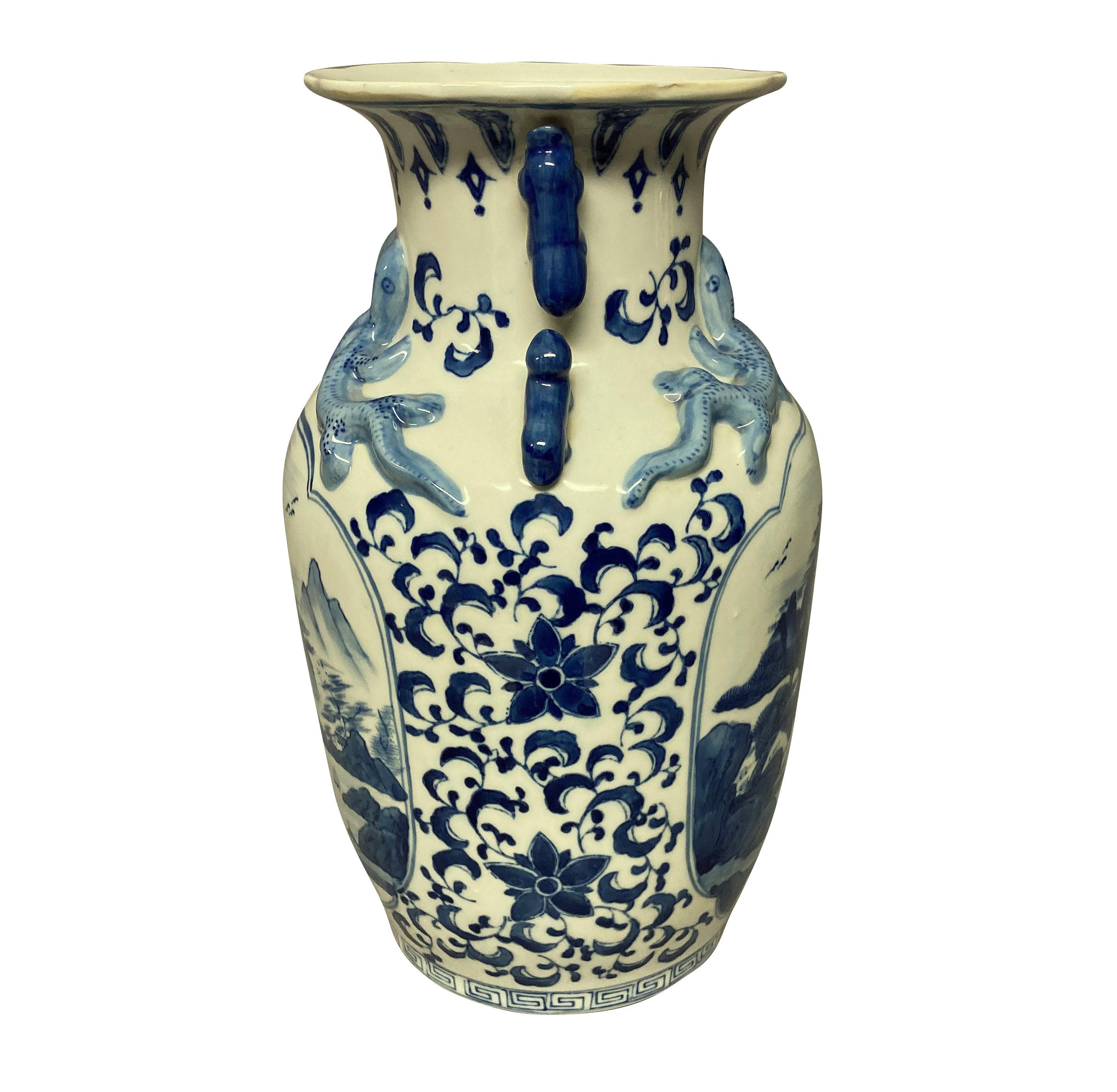 Mid-20th Century Pair of Chinese Blue and White Porcelain Vases
