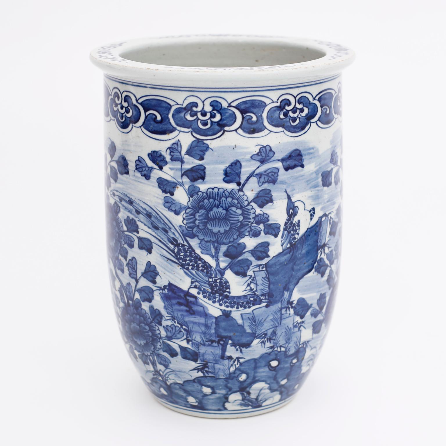 Contemporary Pair of Chinese Blue and White Porcelain Vases