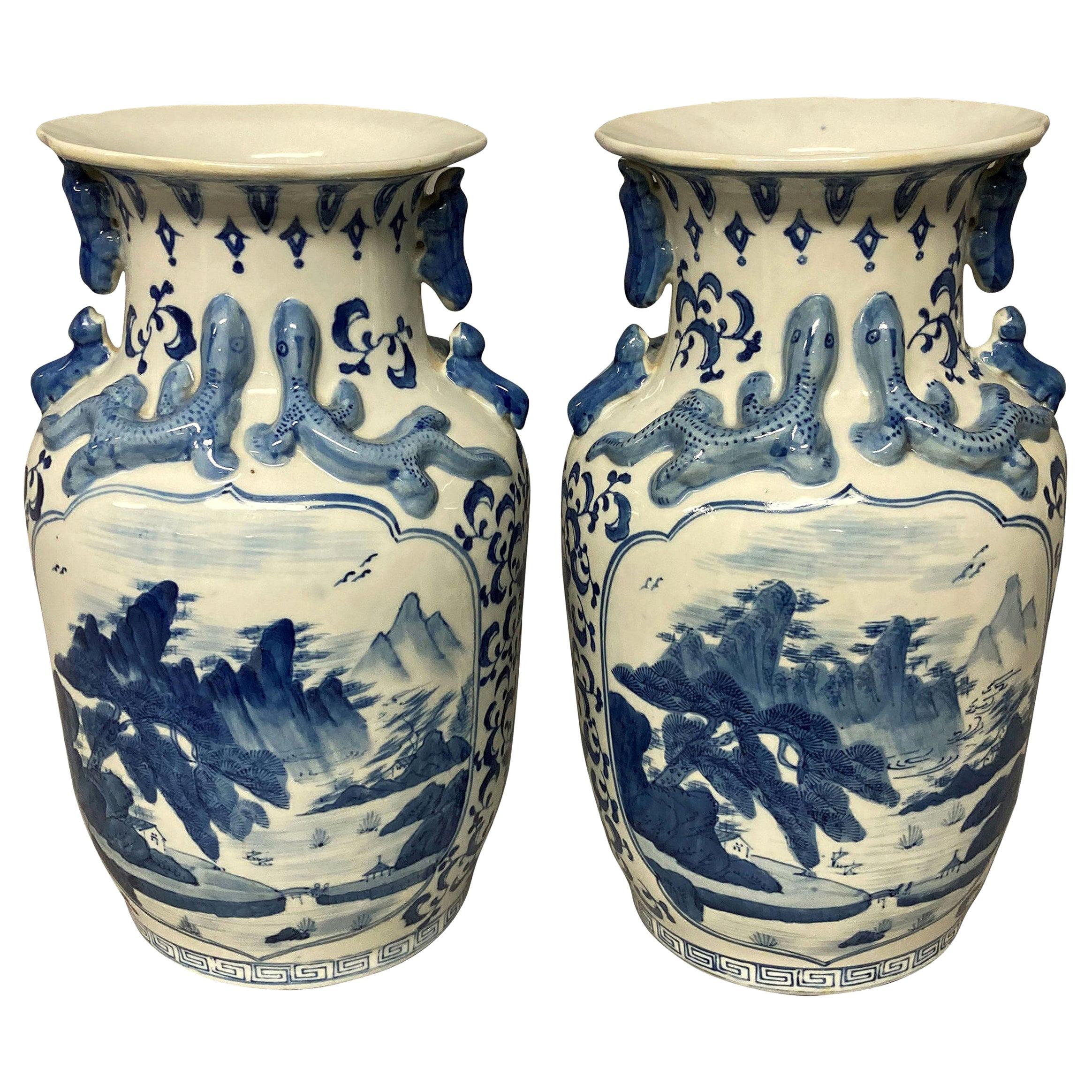 Pair of Chinese Blue and White Porcelain Vases