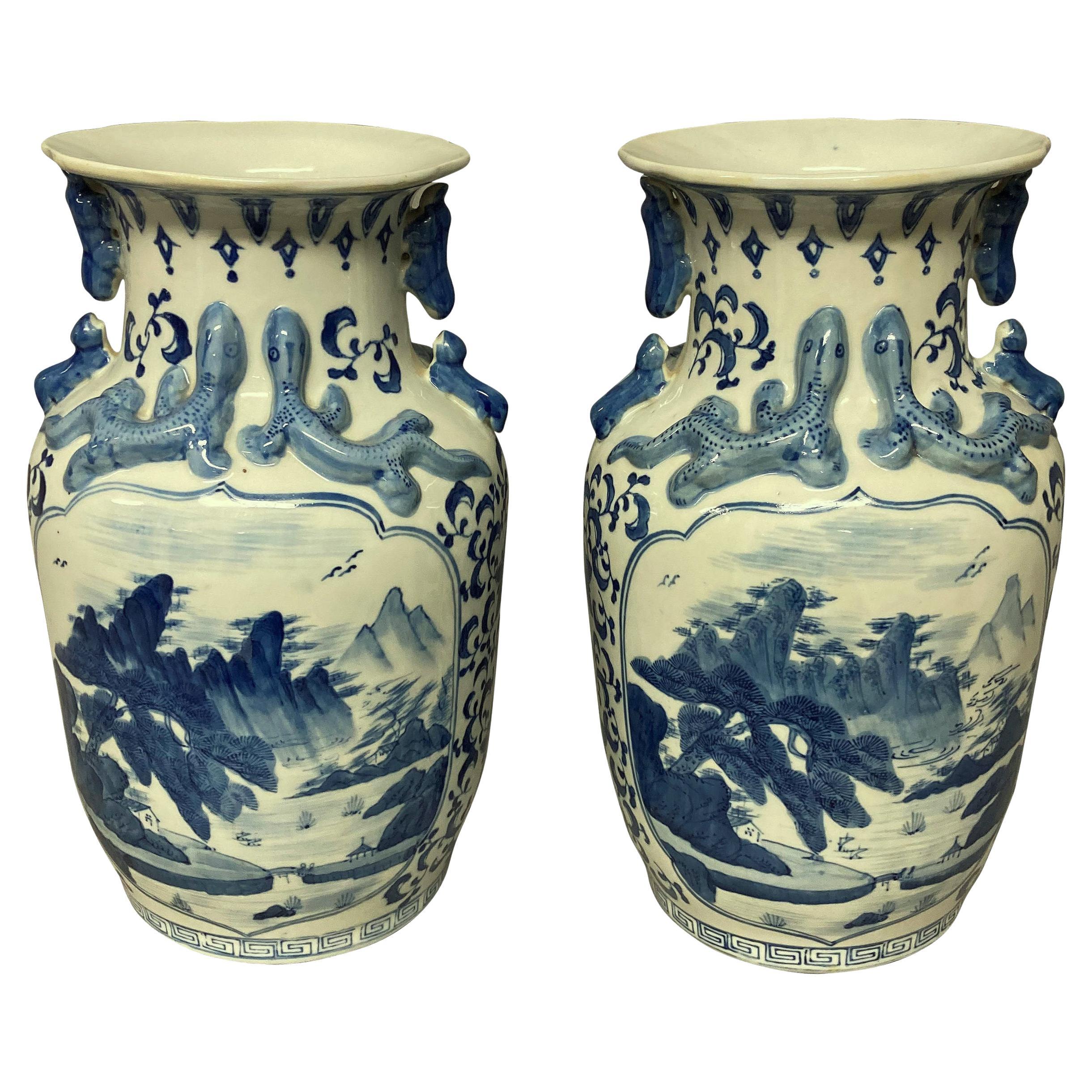 Pair of Chinese Blue and White Porcelain Vases