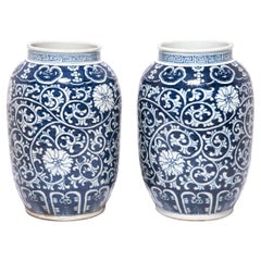 Pair of Chinese Blue and White Scrolling Vine Jars Pair of Chinese Blue and White Scrolling Vine Jars