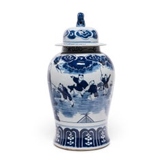 Pair of Chinese Blue and White Springtime Baluster Jars